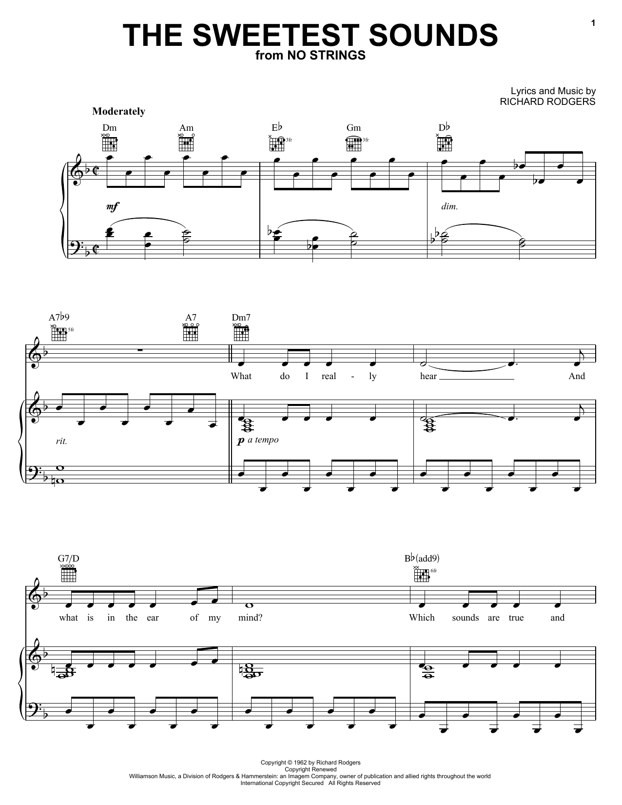 Download Richard Rodgers The Sweetest Sounds Sheet Music and learn how to play Piano, Vocal & Guitar (Right-Hand Melody) PDF digital score in minutes