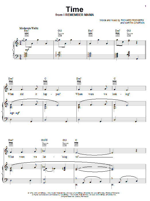 Download Richard Rodgers Time Sheet Music and learn how to play Piano, Vocal & Guitar (Right-Hand Melody) PDF digital score in minutes