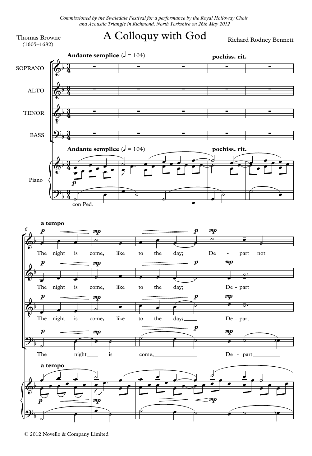 Download Richard Rodney Bennett A Colloquy With God Sheet Music and learn how to play SATB Choir PDF digital score in minutes
