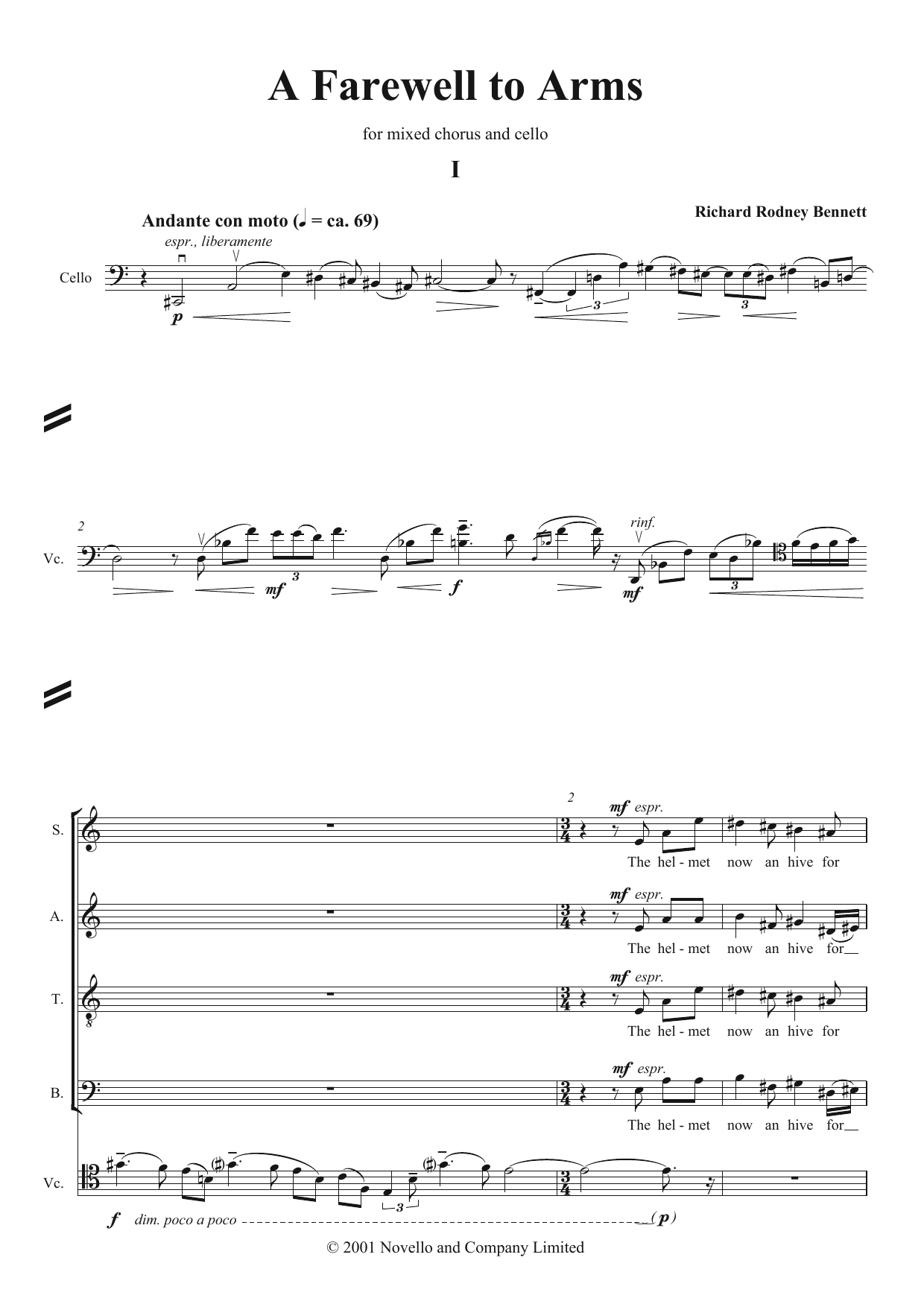 Download Richard Rodney Bennett Farewell To Arms Sheet Music and learn how to play SATB Choir PDF digital score in minutes