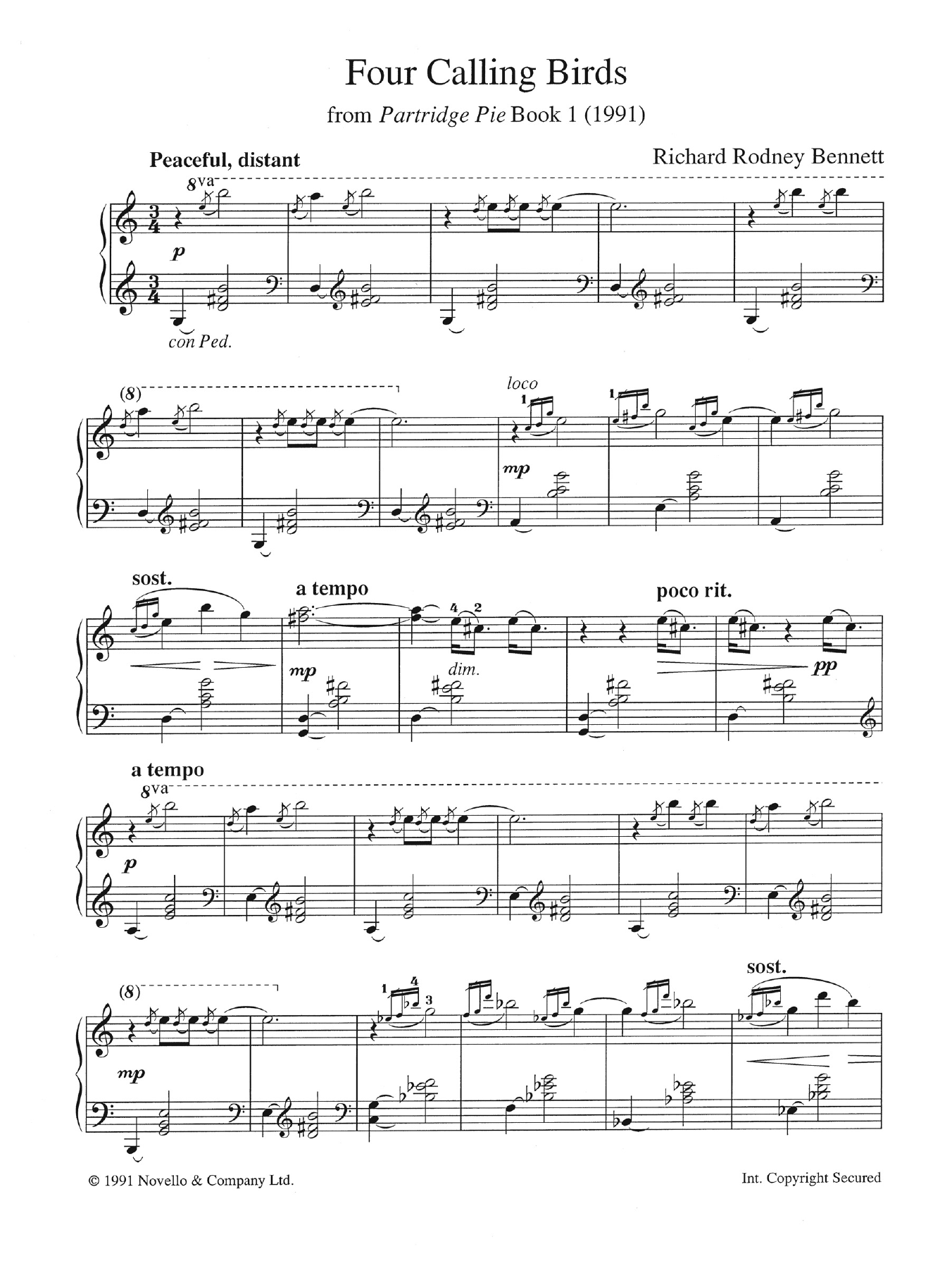 Download Richard Rodney Bennett Four Calling Birds (from 'Partridge Pie Book 1') Sheet Music and learn how to play Piano PDF digital score in minutes