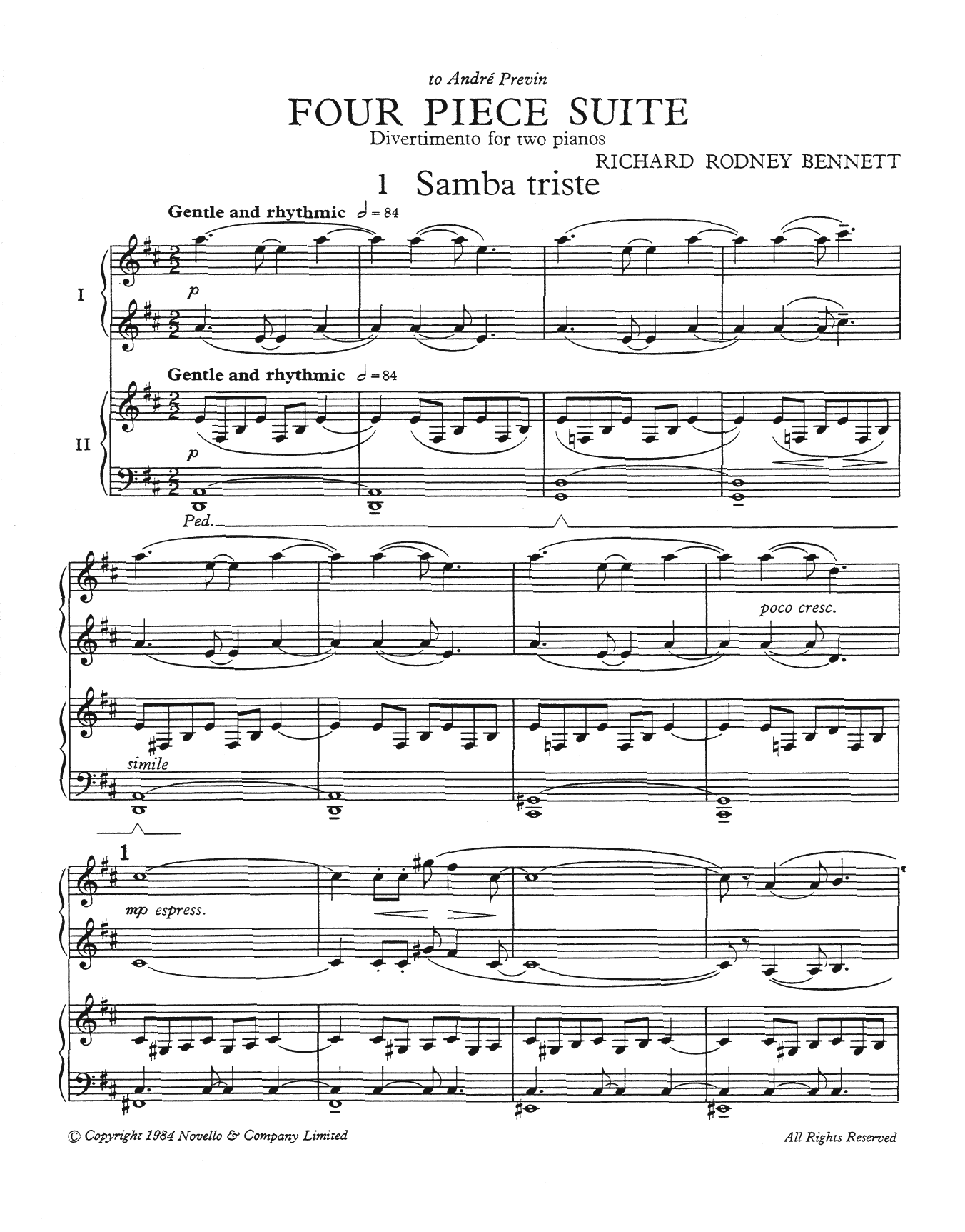 Download Richard Rodney Bennett Four Piece Suite Sheet Music and learn how to play Two Pianos PDF digital score in minutes