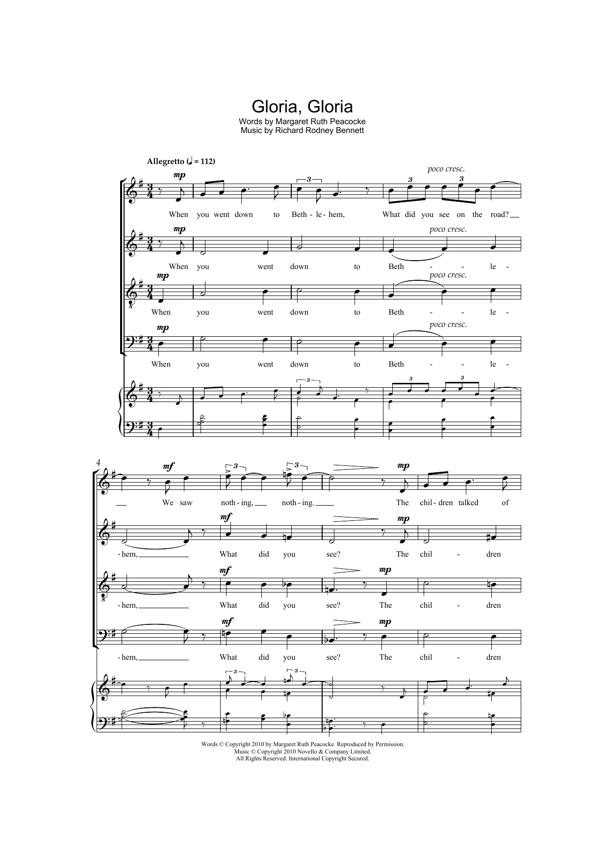 Download Richard Rodney Bennett Gloria, Gloria Sheet Music and learn how to play SATB Choir PDF digital score in minutes