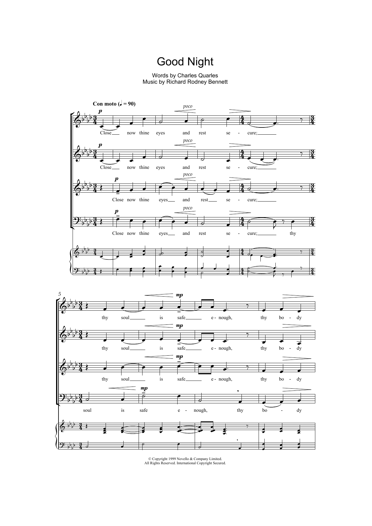 Download Richard Rodney Bennett Good Night Sheet Music and learn how to play SATB Choir PDF digital score in minutes