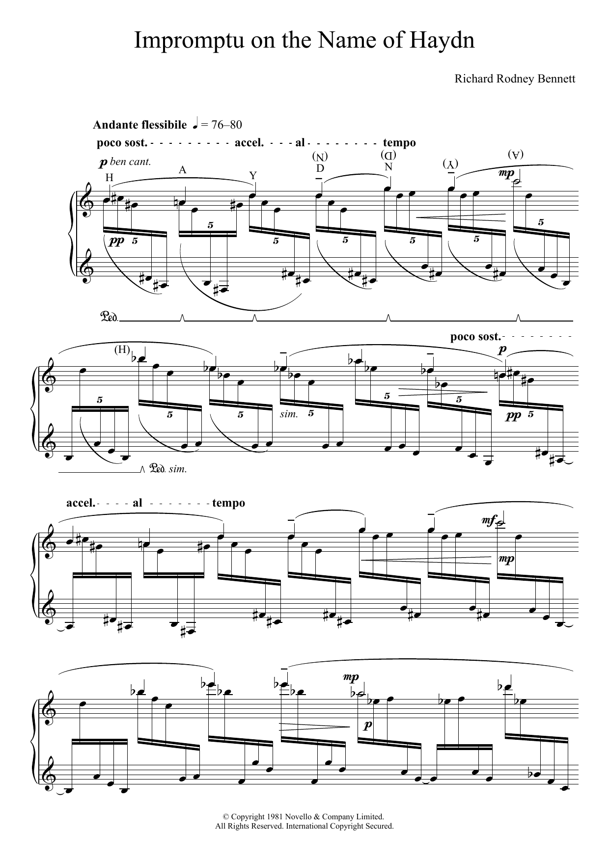 Download Richard Rodney Bennett Impromptu On The Name Of Haydn Sheet Music and learn how to play Piano PDF digital score in minutes