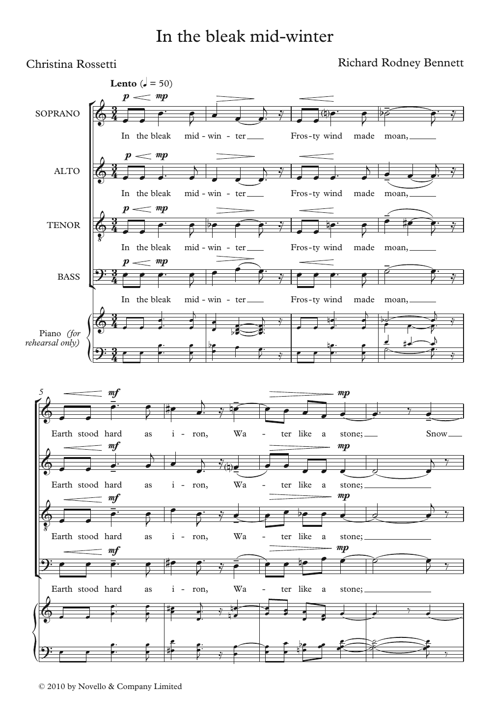 Download Richard Rodney Bennett In The Bleak Mid-Winter Sheet Music and learn how to play SATB Choir PDF digital score in minutes