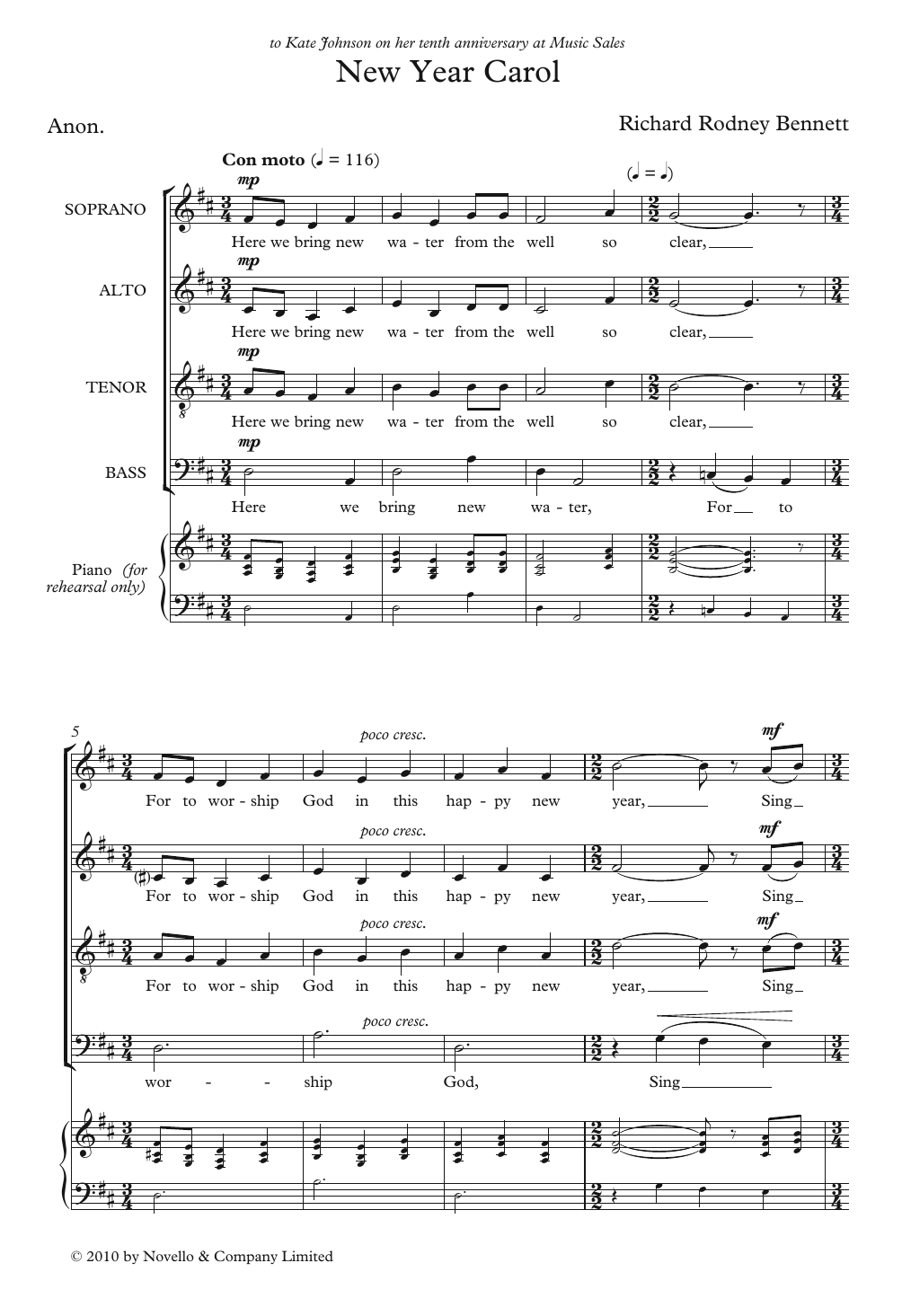 Download Richard Rodney Bennett New Year Carol Sheet Music and learn how to play SATB Choir PDF digital score in minutes