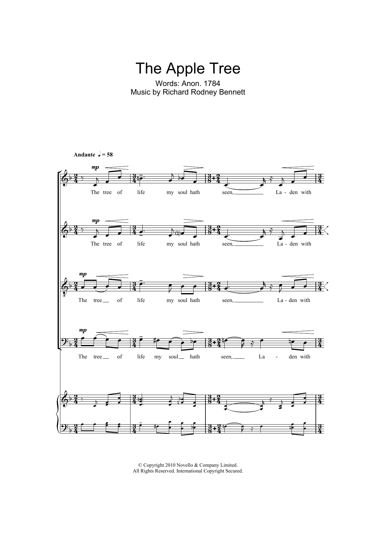 Download Richard Rodney Bennett The Apple Tree Sheet Music and learn how to play SATB Choir PDF digital score in minutes