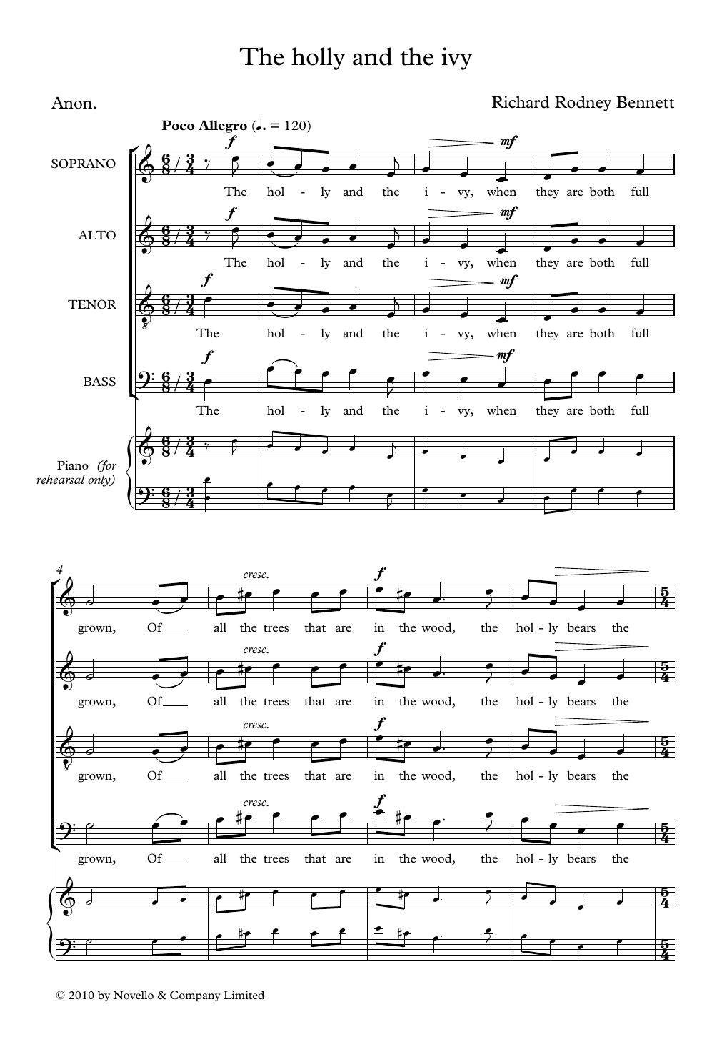 Download Richard Rodney Bennett The Holly And The Ivy Sheet Music and learn how to play SATB Choir PDF digital score in minutes