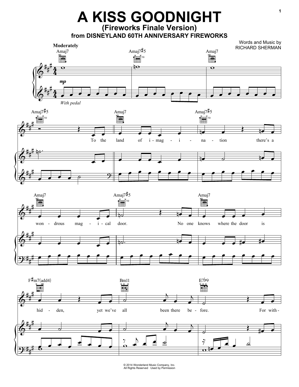 Download Richard Sherman A Kiss Goodnight Sheet Music and learn how to play Easy Piano PDF digital score in minutes