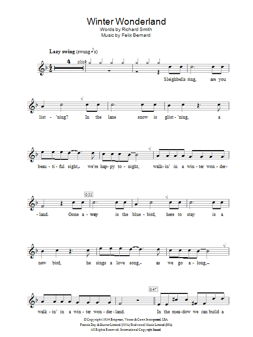 Download Felix Bernard Winter Wonderland Sheet Music and learn how to play Alto Saxophone PDF digital score in minutes