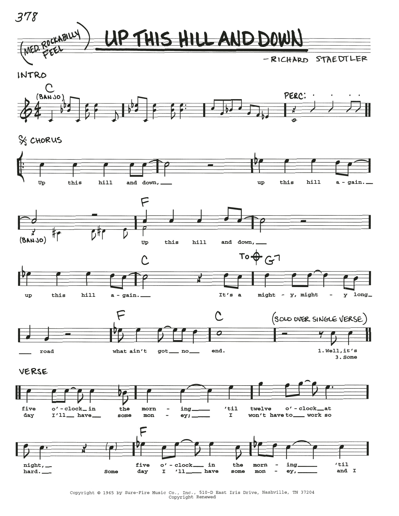 Download Richard Staedtler Up This Hill And Down Sheet Music and learn how to play Real Book – Melody, Lyrics & Chords PDF digital score in minutes