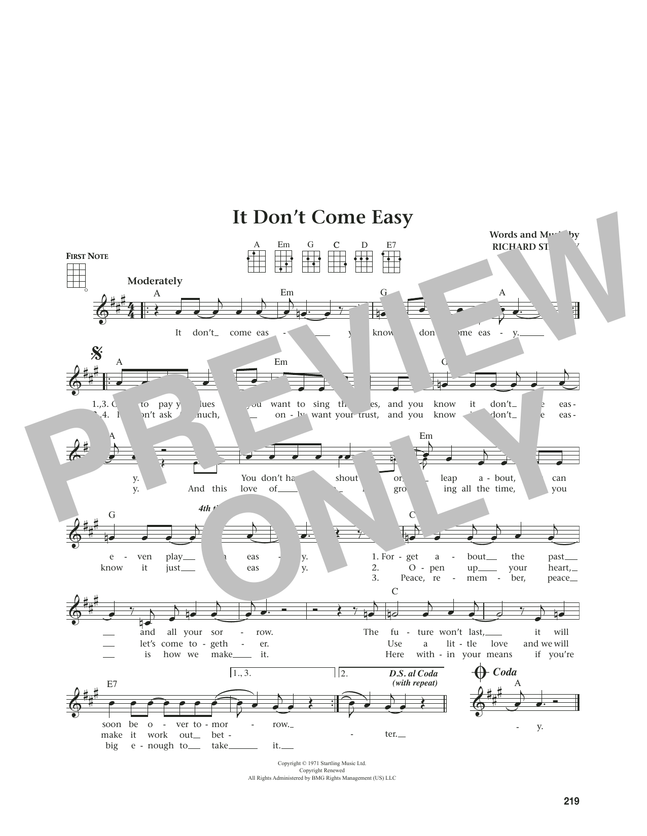 Download Richard Starkey It Don't Come Easy (from The Daily Ukulele) (arr. Jim Beloff) Sheet Music and learn how to play Ukulele PDF digital score in minutes