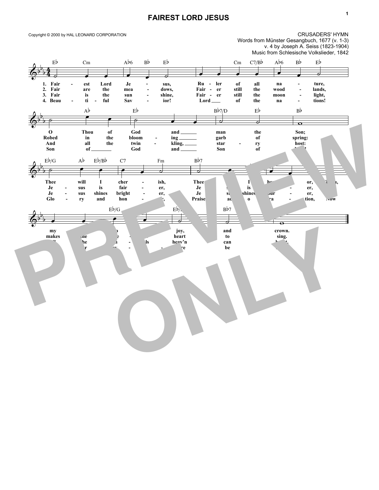 Download Richard Storrs Willis, arr. Fairest Lord Jesus Sheet Music and learn how to play Melody Line, Lyrics & Chords PDF digital score in minutes