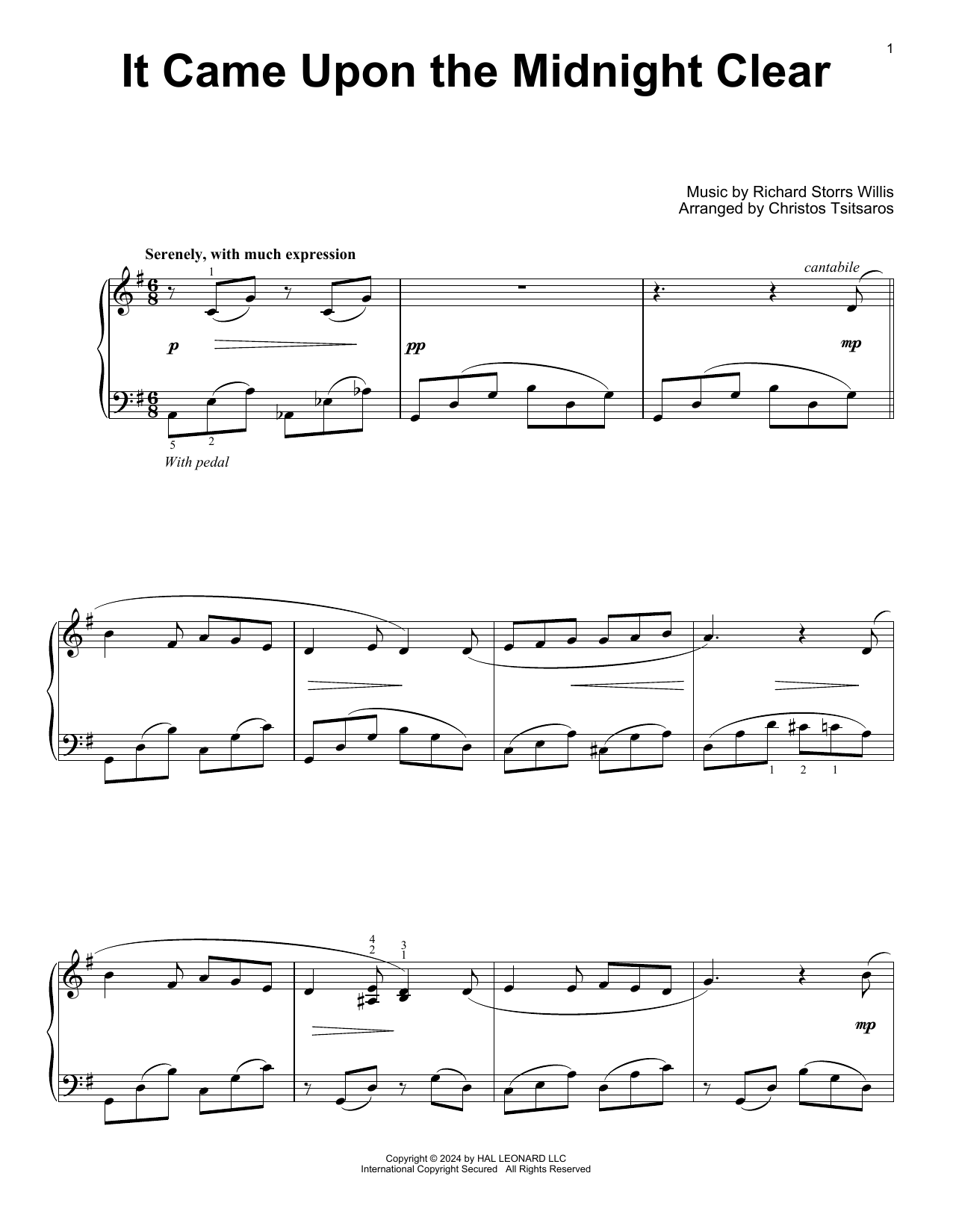 Download Richard Storrs Willis It Came Upon The Midnight Clear (arr. Christos Tsitsaros) Sheet Music and learn how to play Easy Piano Solo PDF digital score in minutes