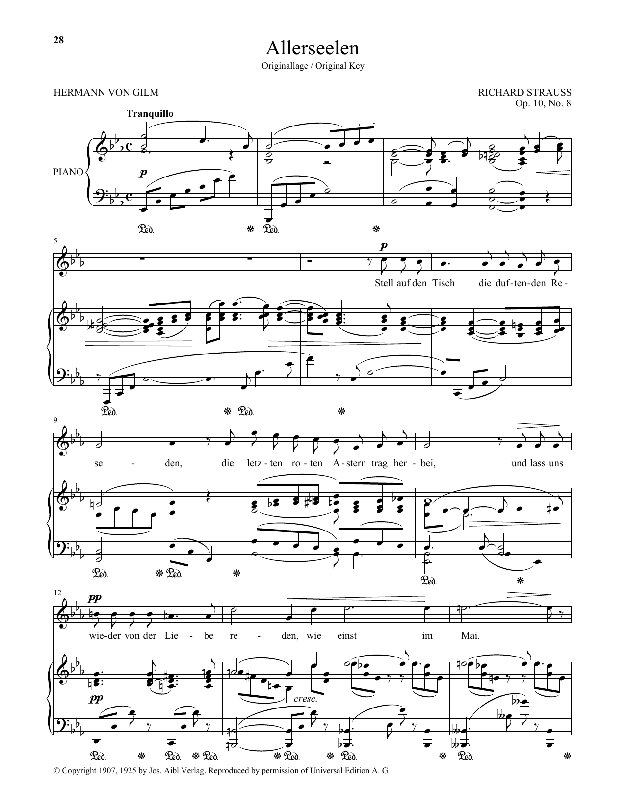 Download Richard Strauss Allerseelen (High Voice) Sheet Music and learn how to play Piano & Vocal PDF digital score in minutes