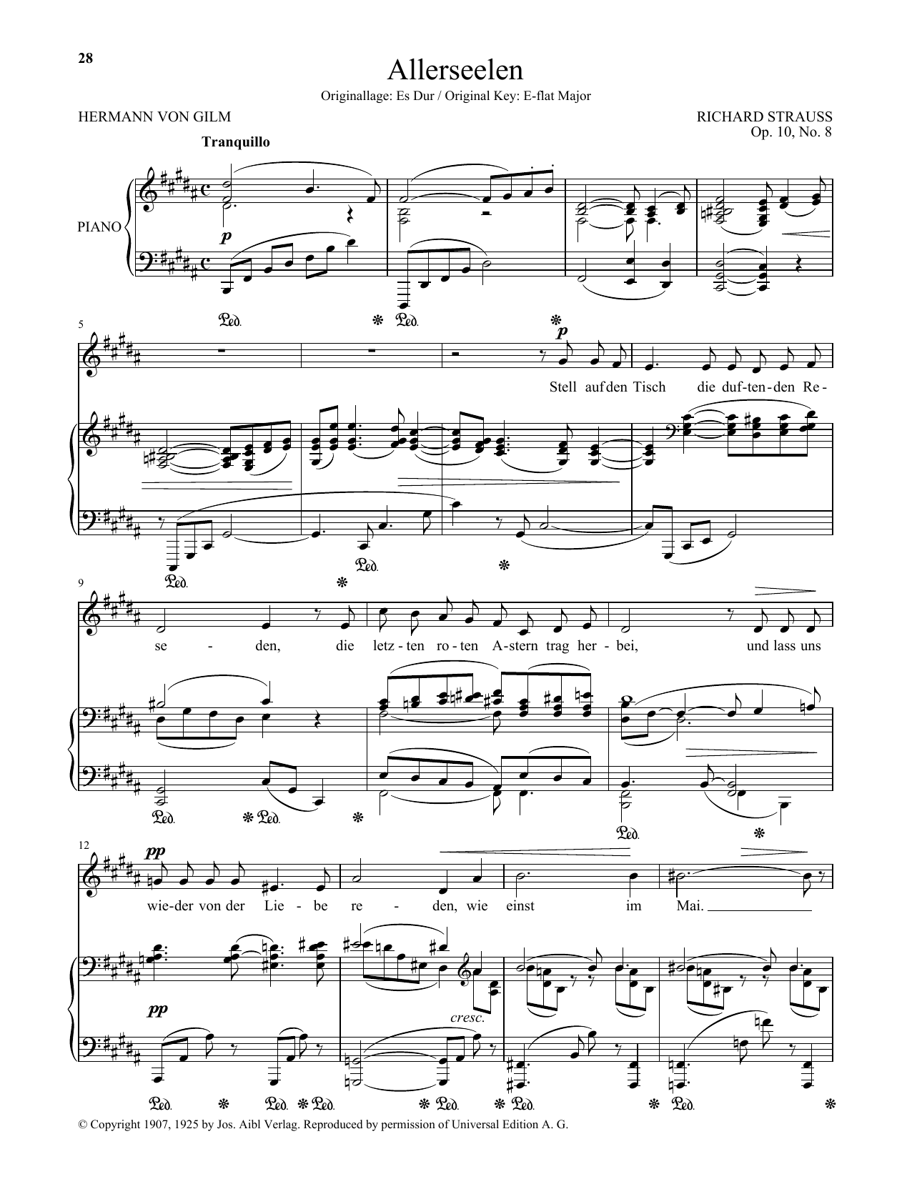 Download Richard Strauss Allerseelen (Low Voice) Sheet Music and learn how to play Piano & Vocal PDF digital score in minutes