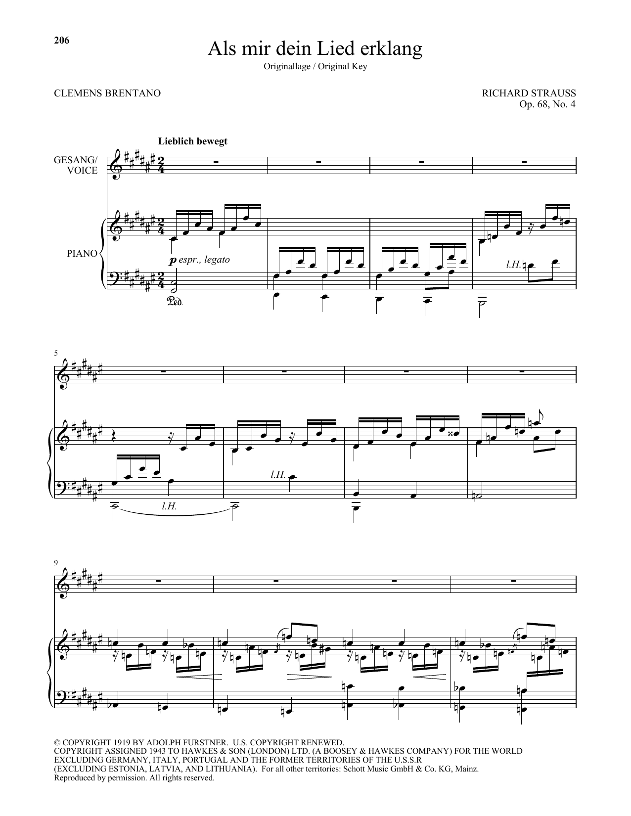 Download Richard Strauss Als Mir Dein Lied Erklang (High Voice) Sheet Music and learn how to play Piano & Vocal PDF digital score in minutes