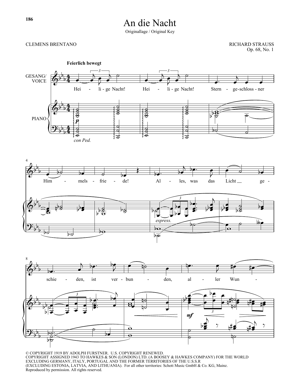 Download Richard Strauss An Die Nacht (High Voice) Sheet Music and learn how to play Piano & Vocal PDF digital score in minutes