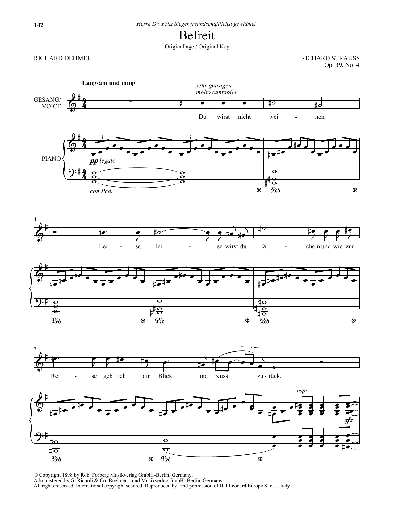 Download Richard Strauss Befreit (High Voice) Sheet Music and learn how to play Piano & Vocal PDF digital score in minutes