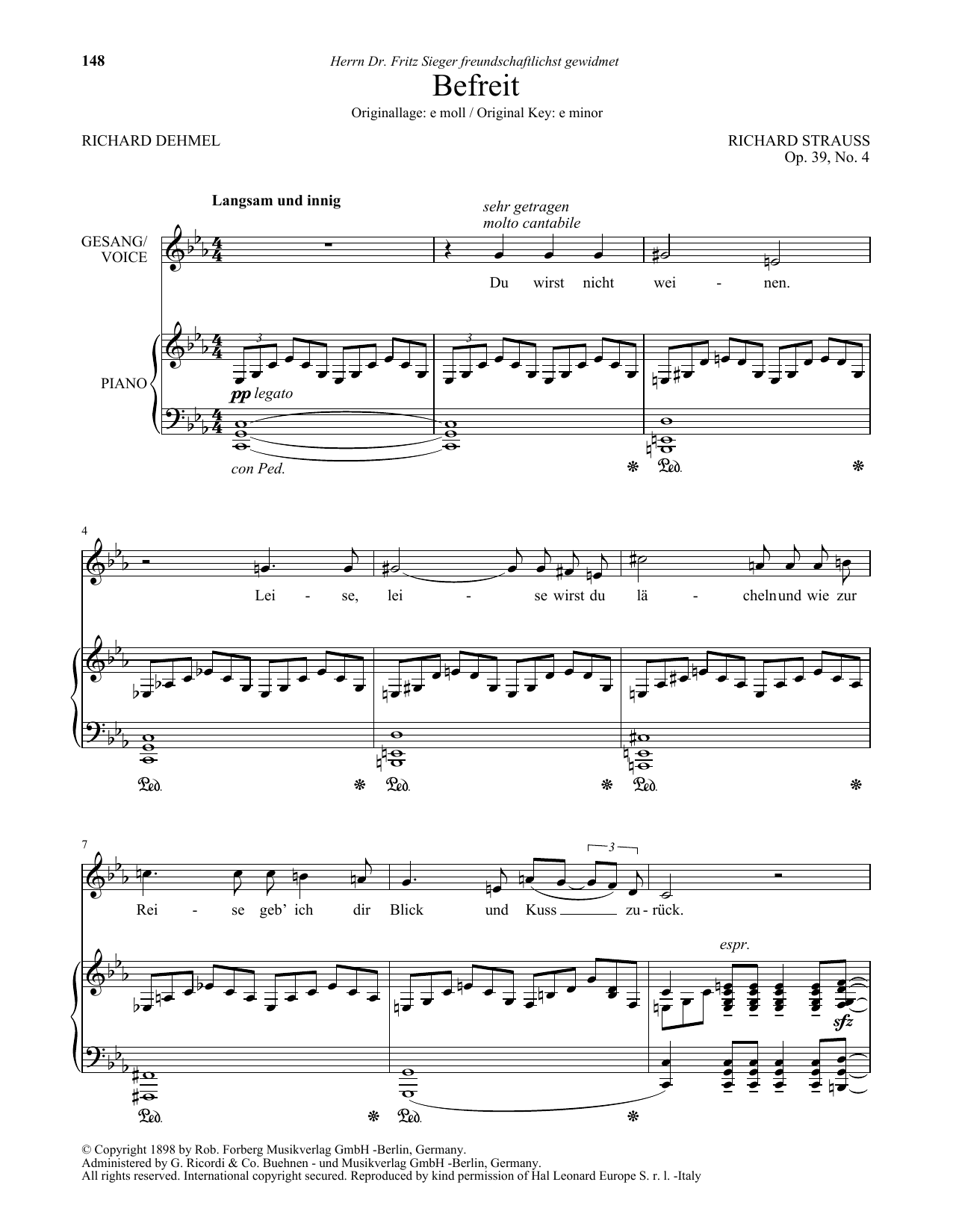 Download Richard Strauss Befreit (Low Voice) Sheet Music and learn how to play Piano & Vocal PDF digital score in minutes