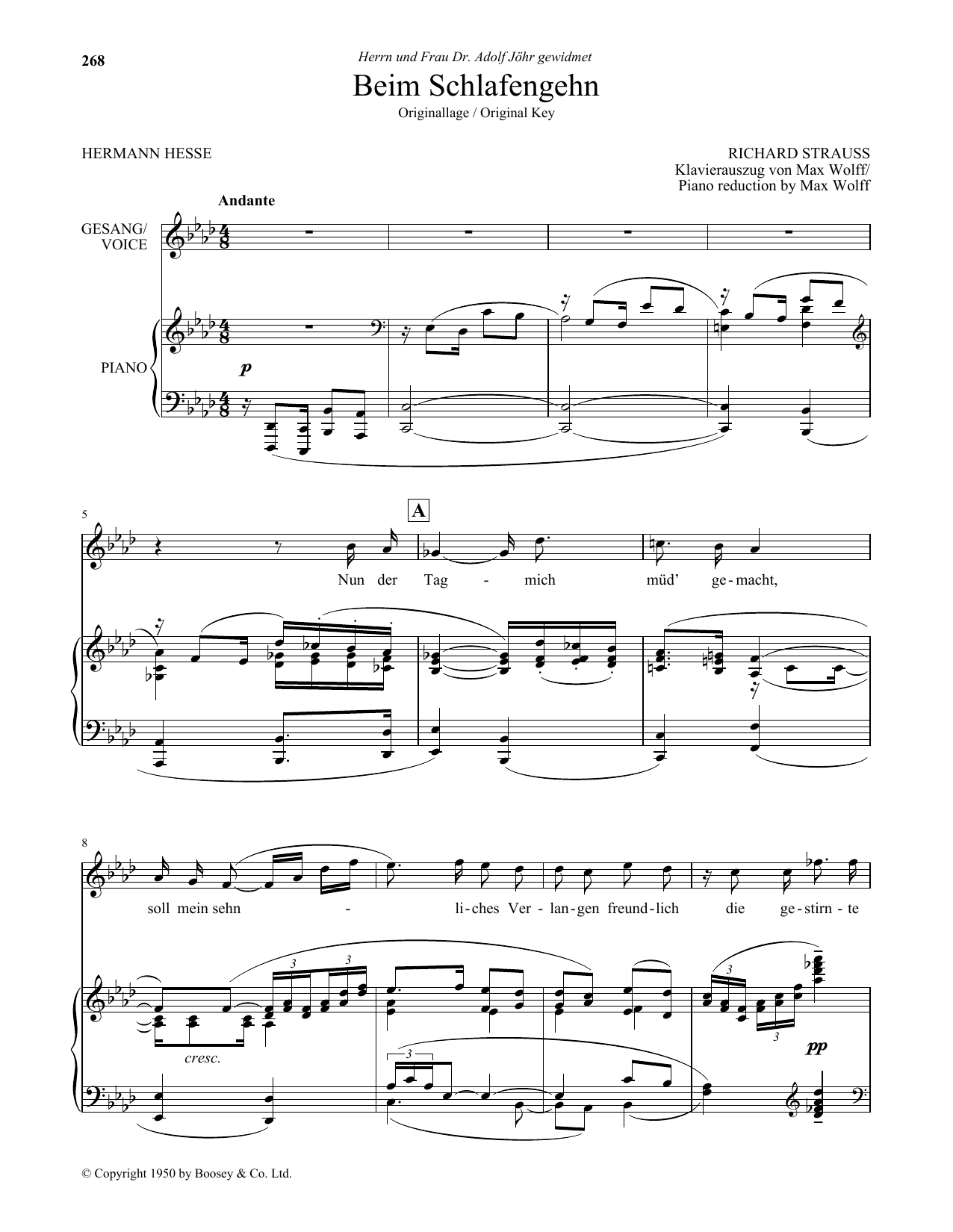 Download Richard Strauss Beim Schlafengehn (High Voice) Sheet Music and learn how to play Piano & Vocal PDF digital score in minutes
