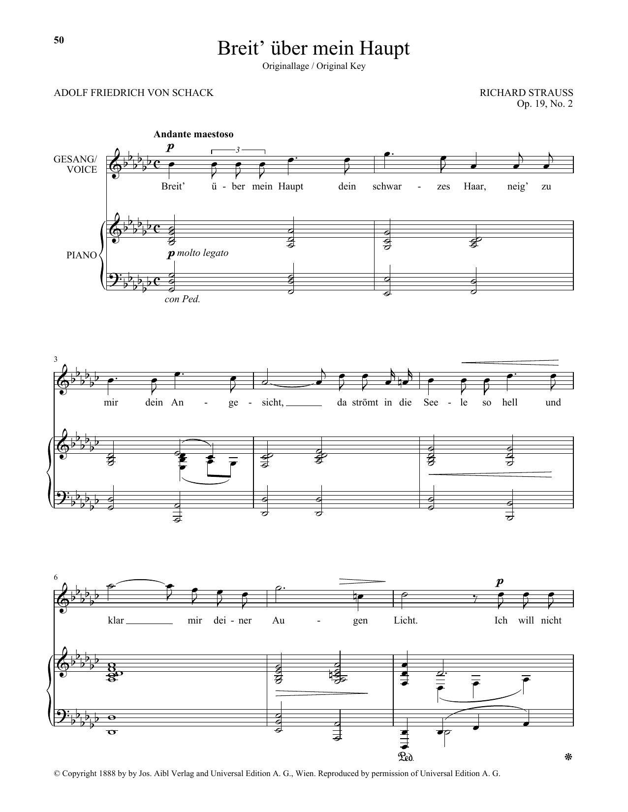 Download Richard Strauss Breit' Uber Mein Haupt (High Voice) Sheet Music and learn how to play Piano & Vocal PDF digital score in minutes