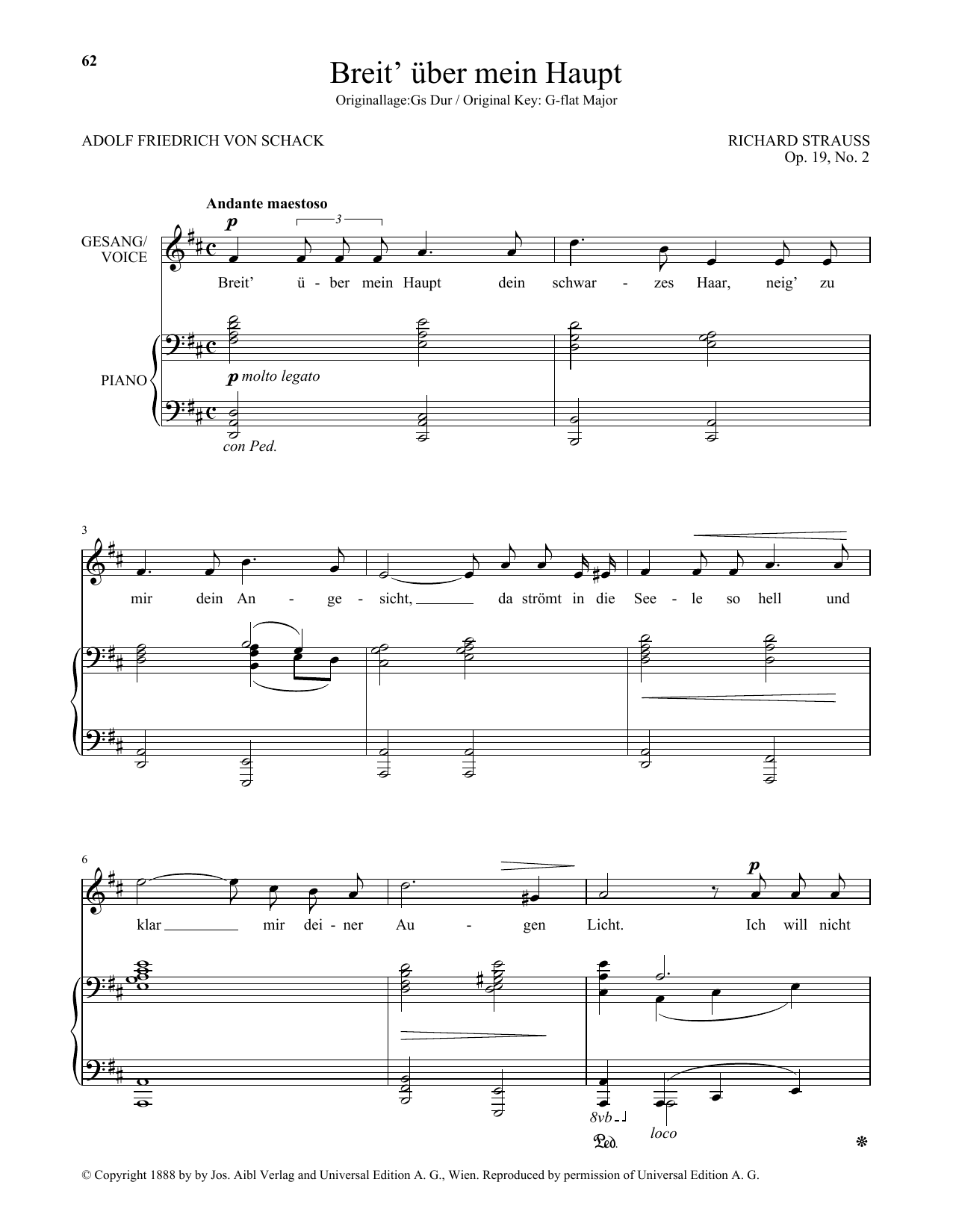 Download Richard Strauss Breit' Uber Mein Haupt (Low Voice) Sheet Music and learn how to play Piano & Vocal PDF digital score in minutes