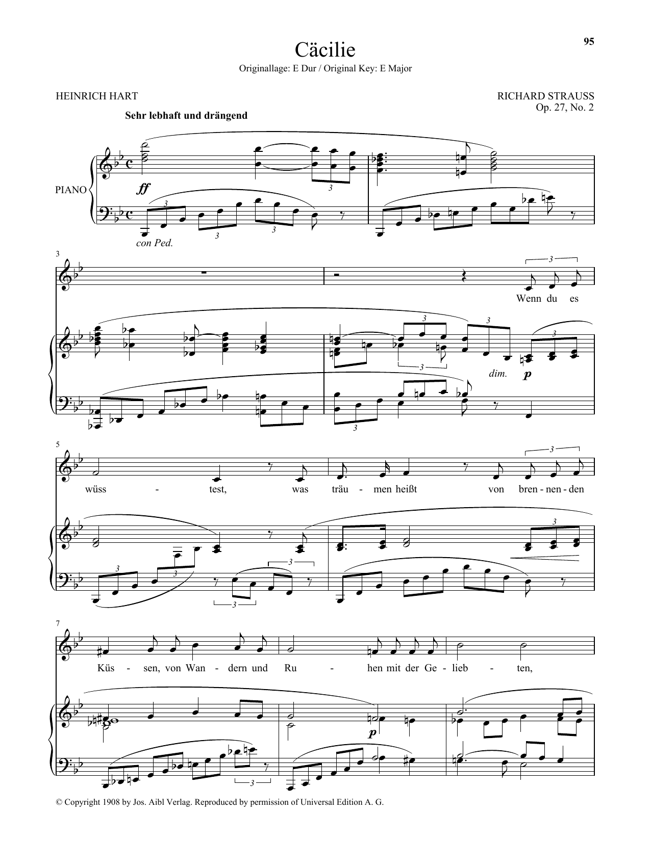 Download Richard Strauss Cacilie (Low Voice) Sheet Music and learn how to play Piano & Vocal PDF digital score in minutes