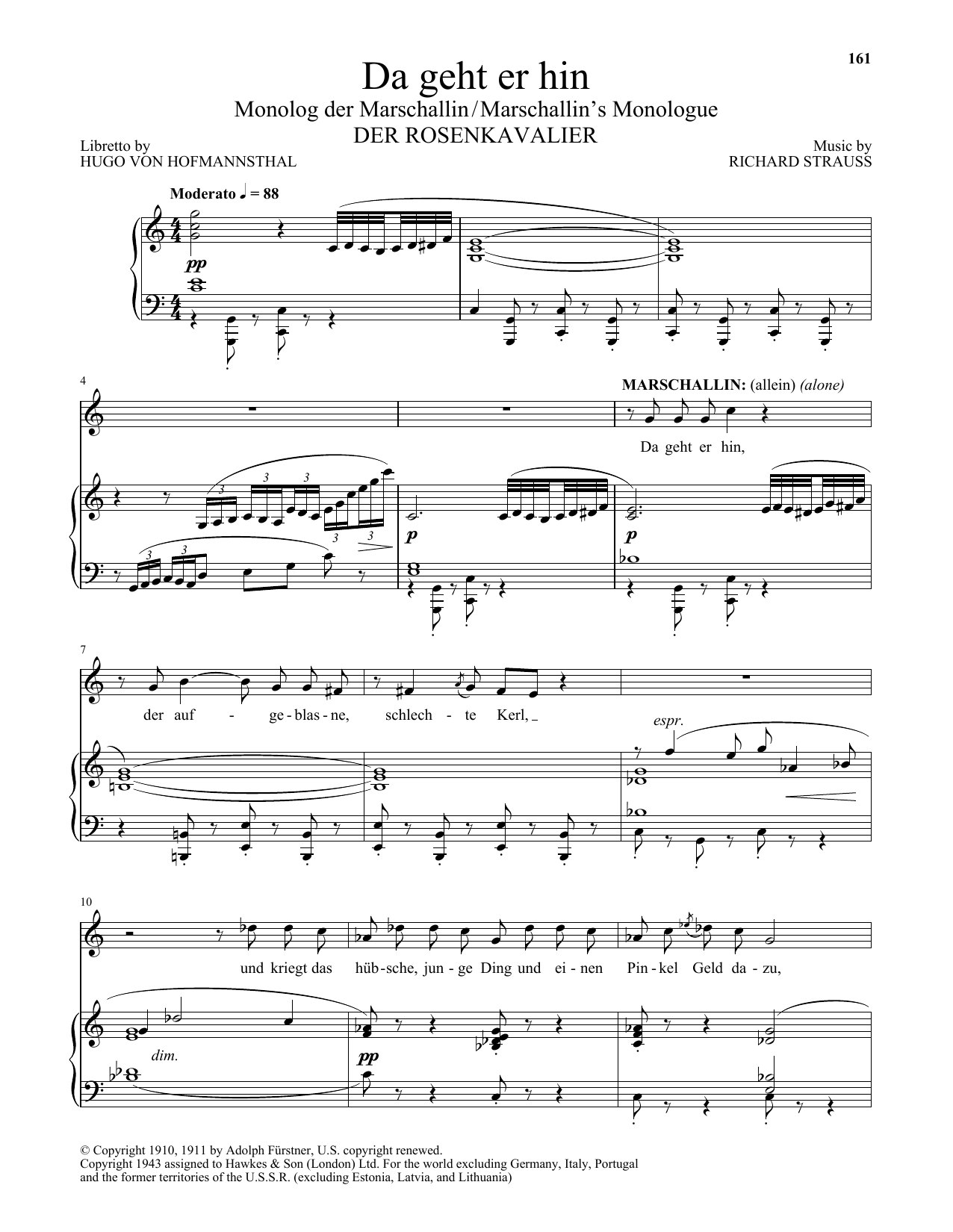 Download Richard Strauss Da Geht Er Hin (The Marschallin's Monologue) (from Der Rosenkavalier) Sheet Music and learn how to play Piano & Vocal PDF digital score in minutes