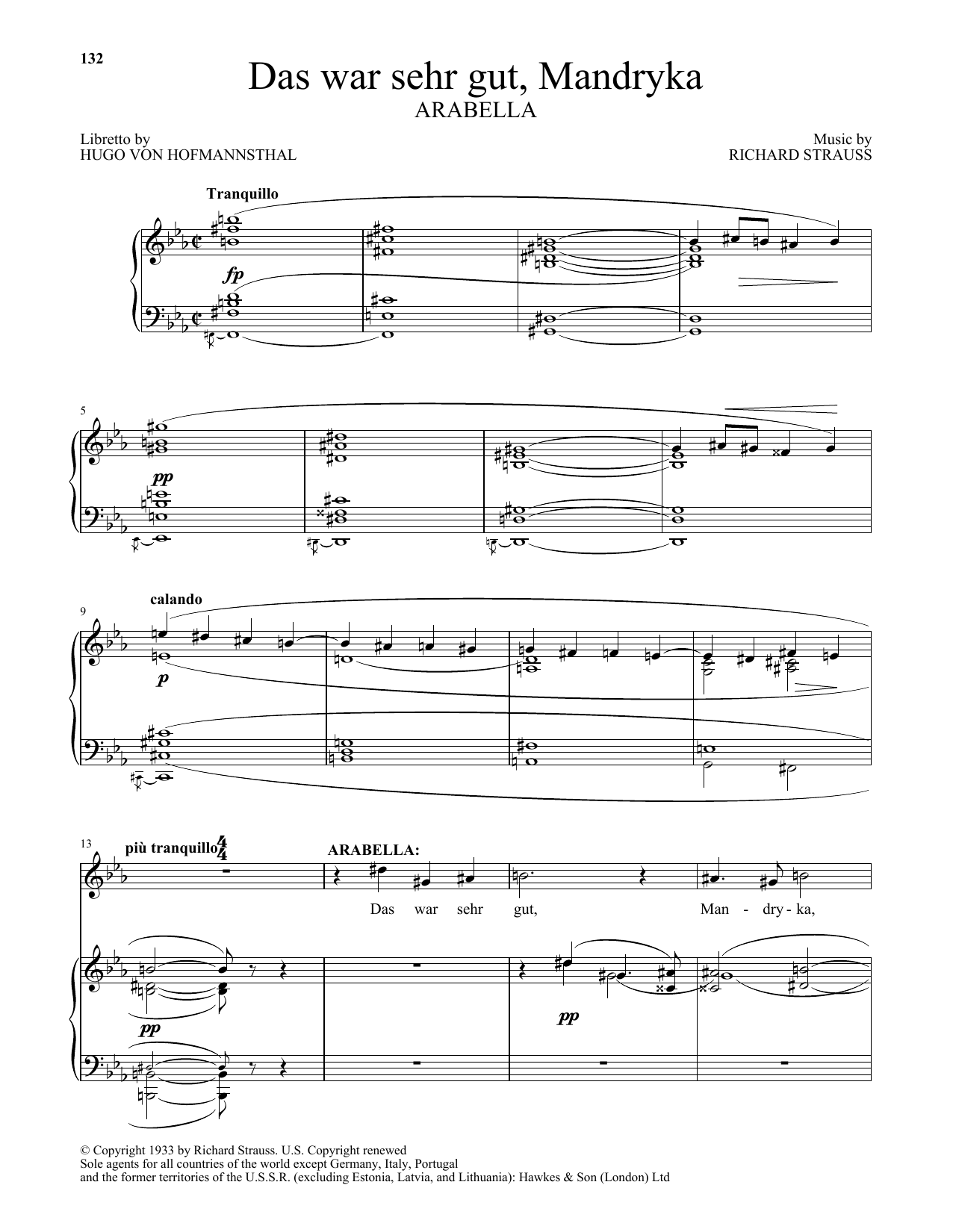 Download Richard Strauss Das War Sehr Gut, Mandryka (from Arabella) Sheet Music and learn how to play Piano & Vocal PDF digital score in minutes