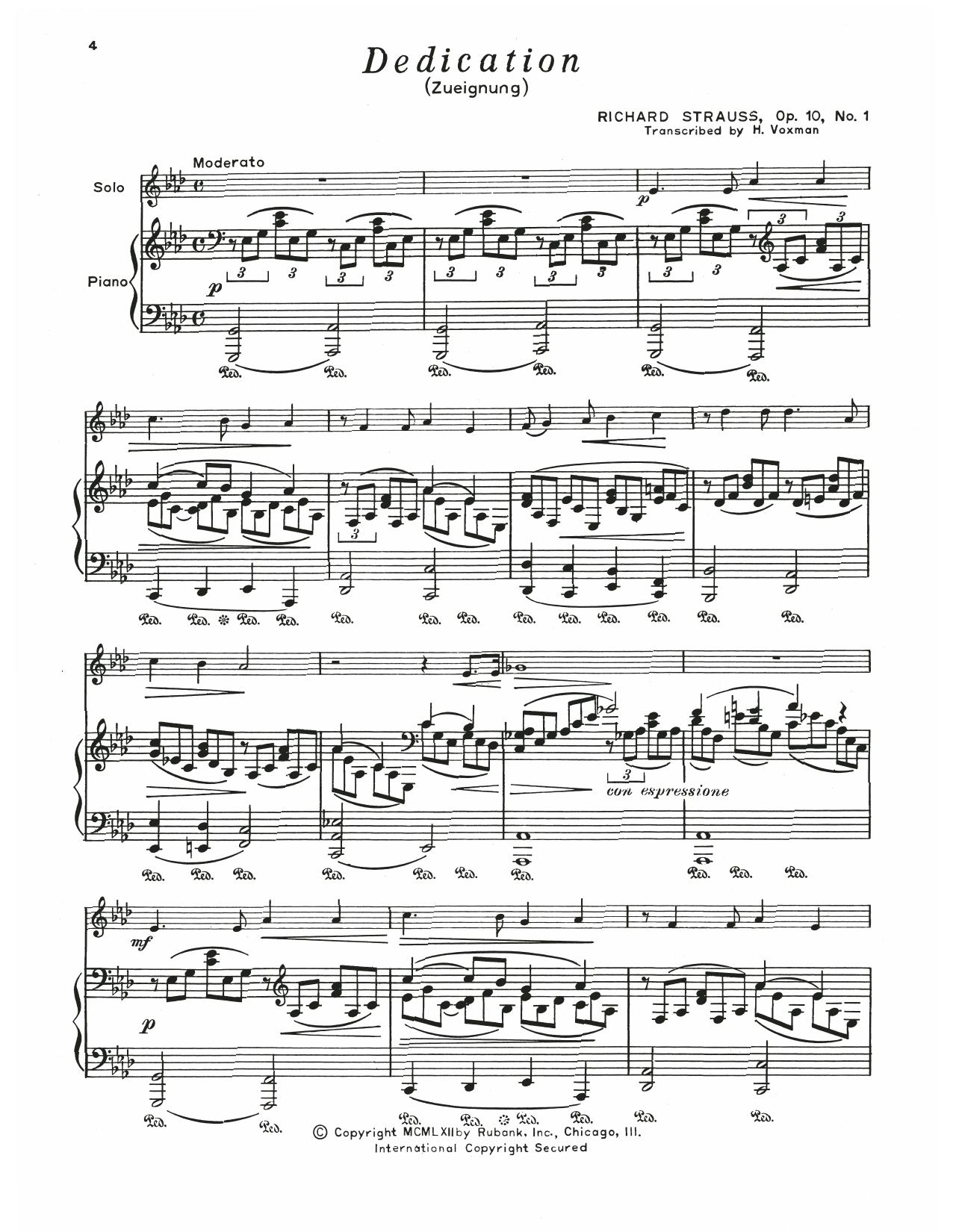 Download Richard Strauss Dedication Sheet Music and learn how to play Baritone B.C. and Piano PDF digital score in minutes