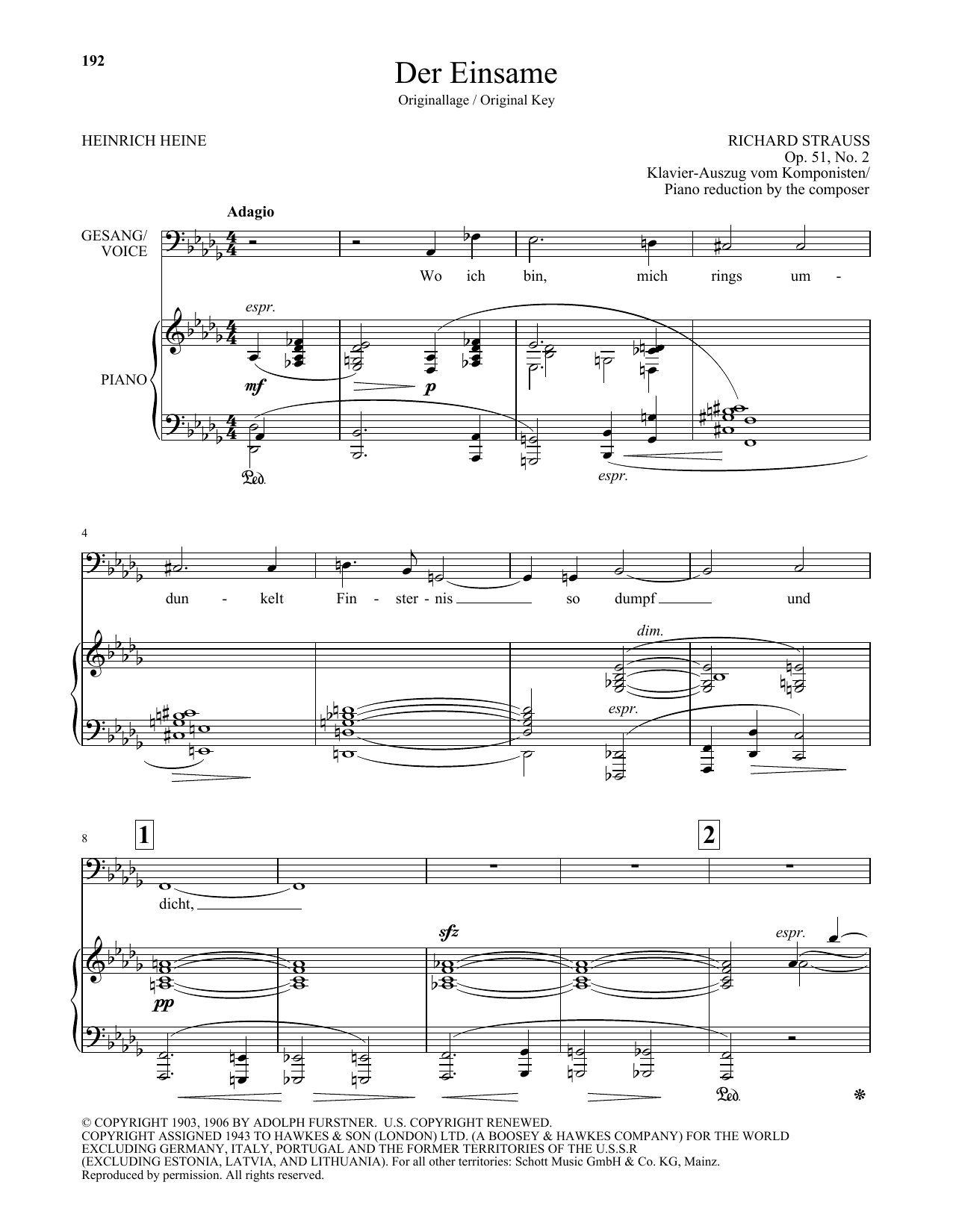 Download Richard Strauss Der Einsame (Low Voice) Sheet Music and learn how to play Piano & Vocal PDF digital score in minutes