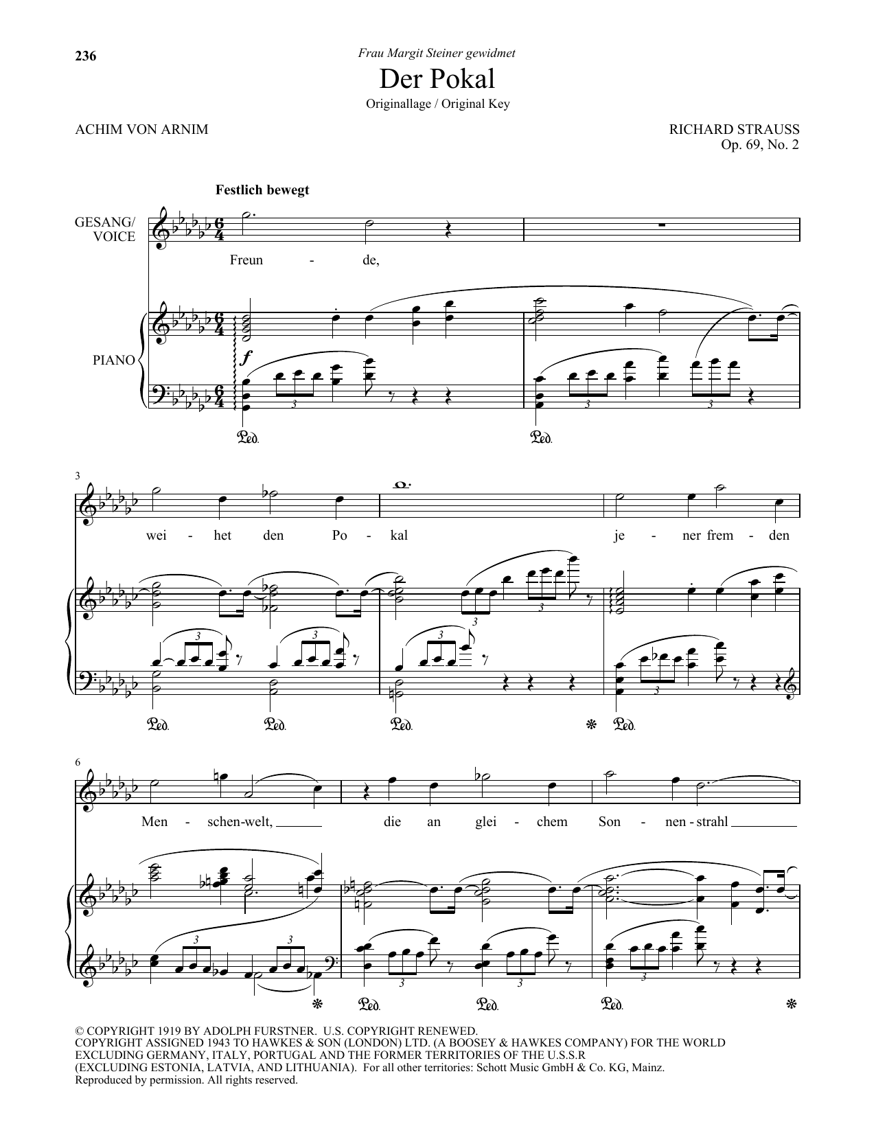 Download Richard Strauss Der Pokal (High Voice) Sheet Music and learn how to play Piano & Vocal PDF digital score in minutes