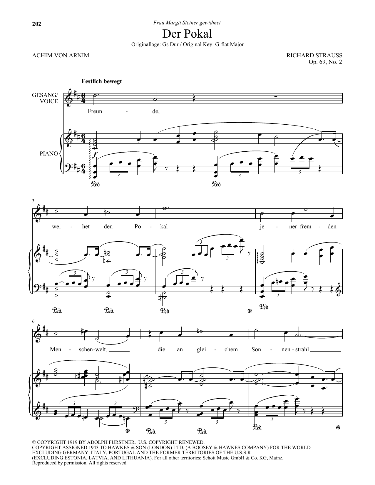 Download Richard Strauss Der Pokal (Low Voice) Sheet Music and learn how to play Piano & Vocal PDF digital score in minutes