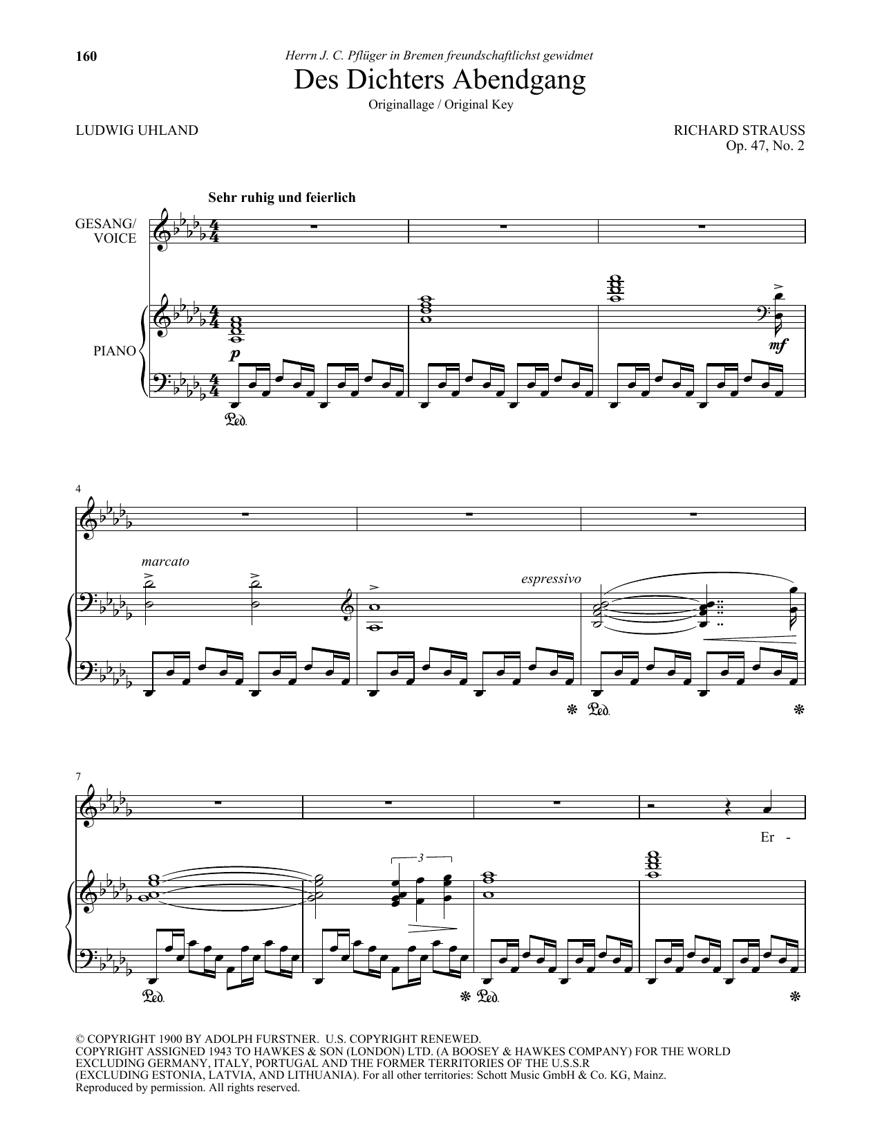 Download Richard Strauss Des Dichters Abendgang (High Voice) Sheet Music and learn how to play Piano & Vocal PDF digital score in minutes