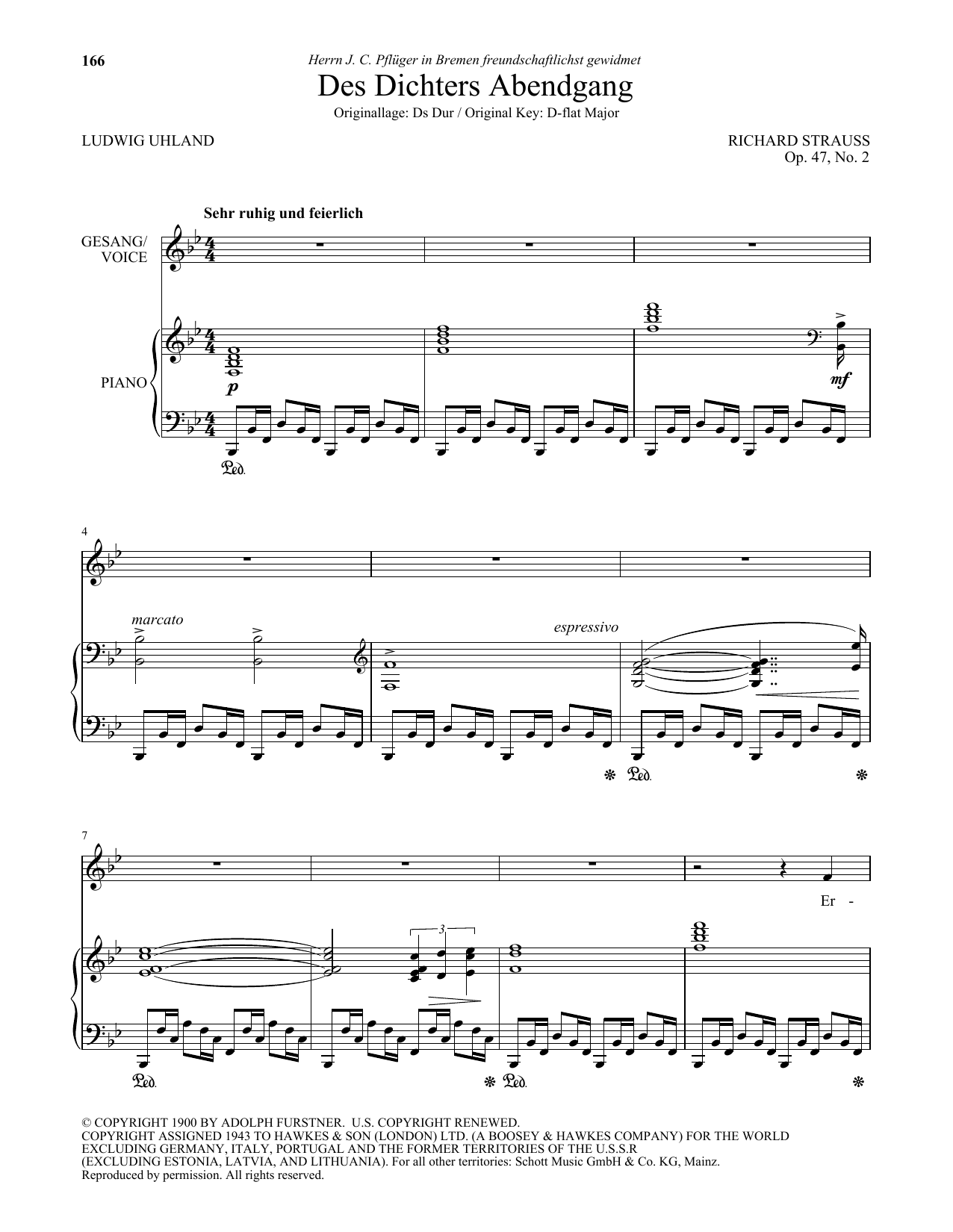 Download Richard Strauss Des Dichters Abendgang (Low Voice) Sheet Music and learn how to play Piano & Vocal PDF digital score in minutes