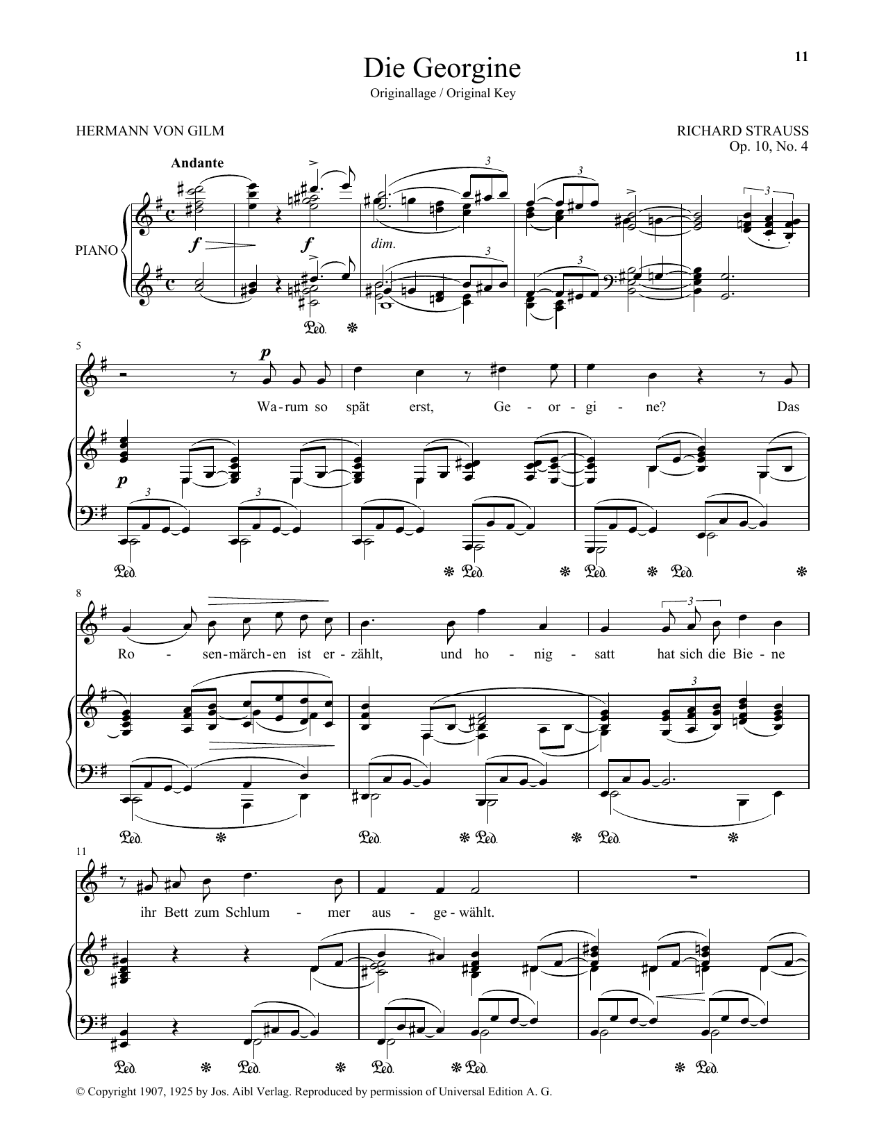 Download Richard Strauss Die Georgine (High Voice) Sheet Music and learn how to play Piano & Vocal PDF digital score in minutes