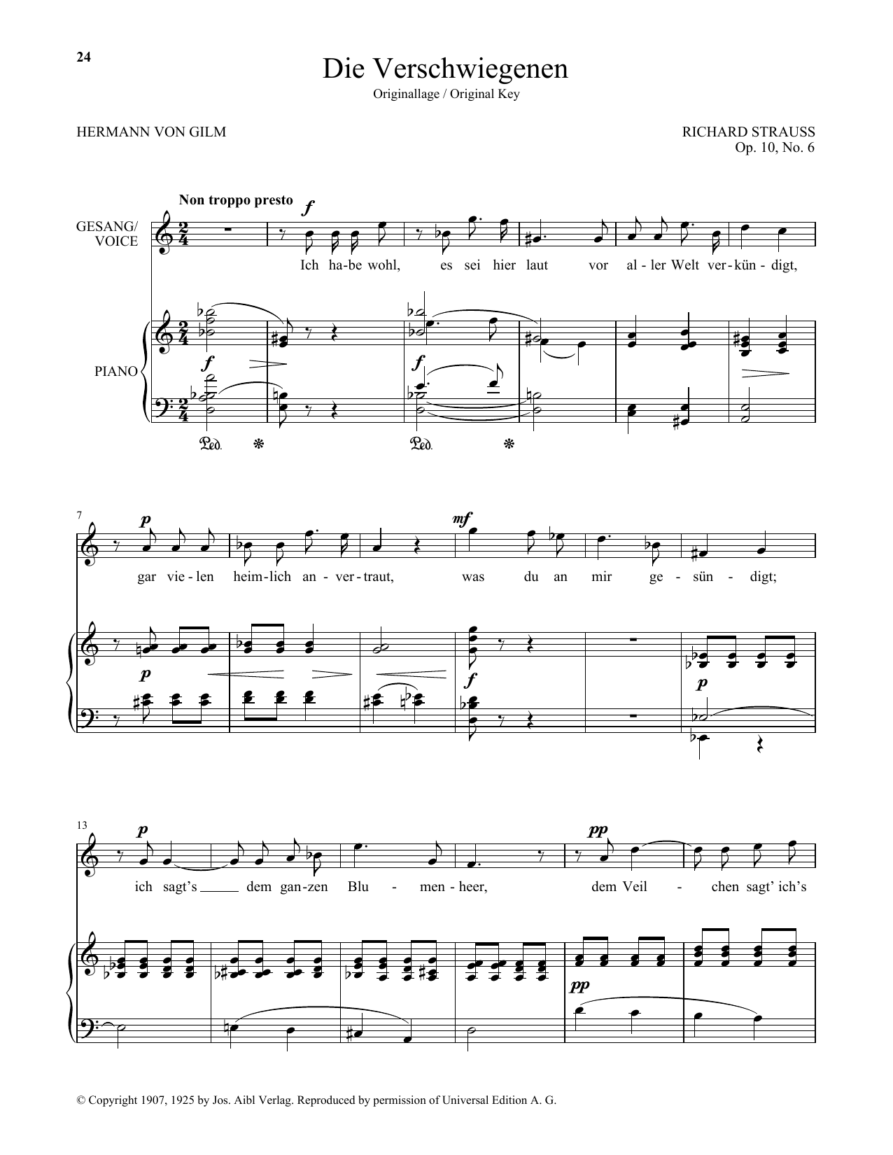 Download Richard Strauss Die Verschwiegenen (High Voice) Sheet Music and learn how to play Piano & Vocal PDF digital score in minutes