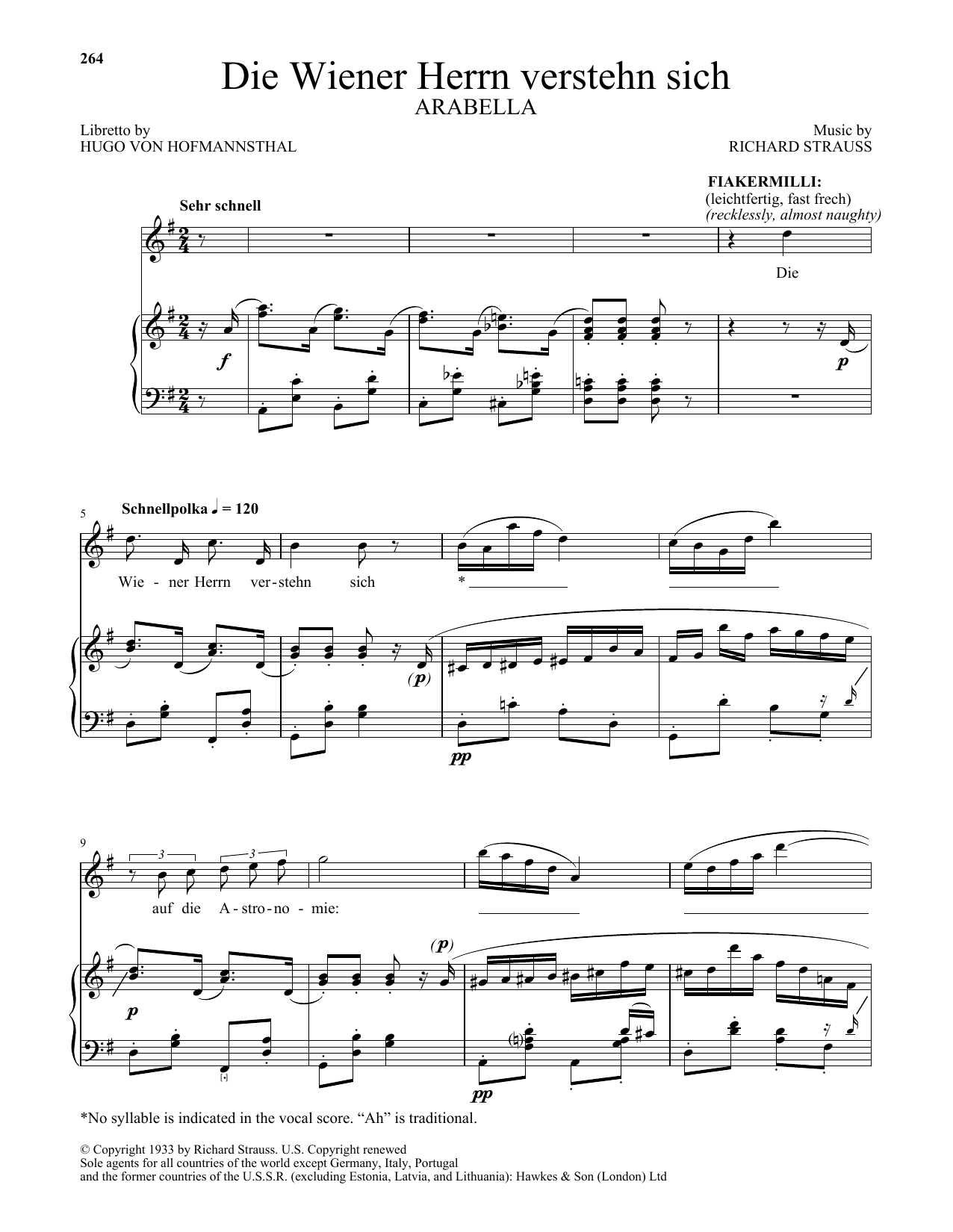 Download Richard Strauss Die Wiener Herrn Verstehn Sich (from Arabella) Sheet Music and learn how to play Piano & Vocal PDF digital score in minutes