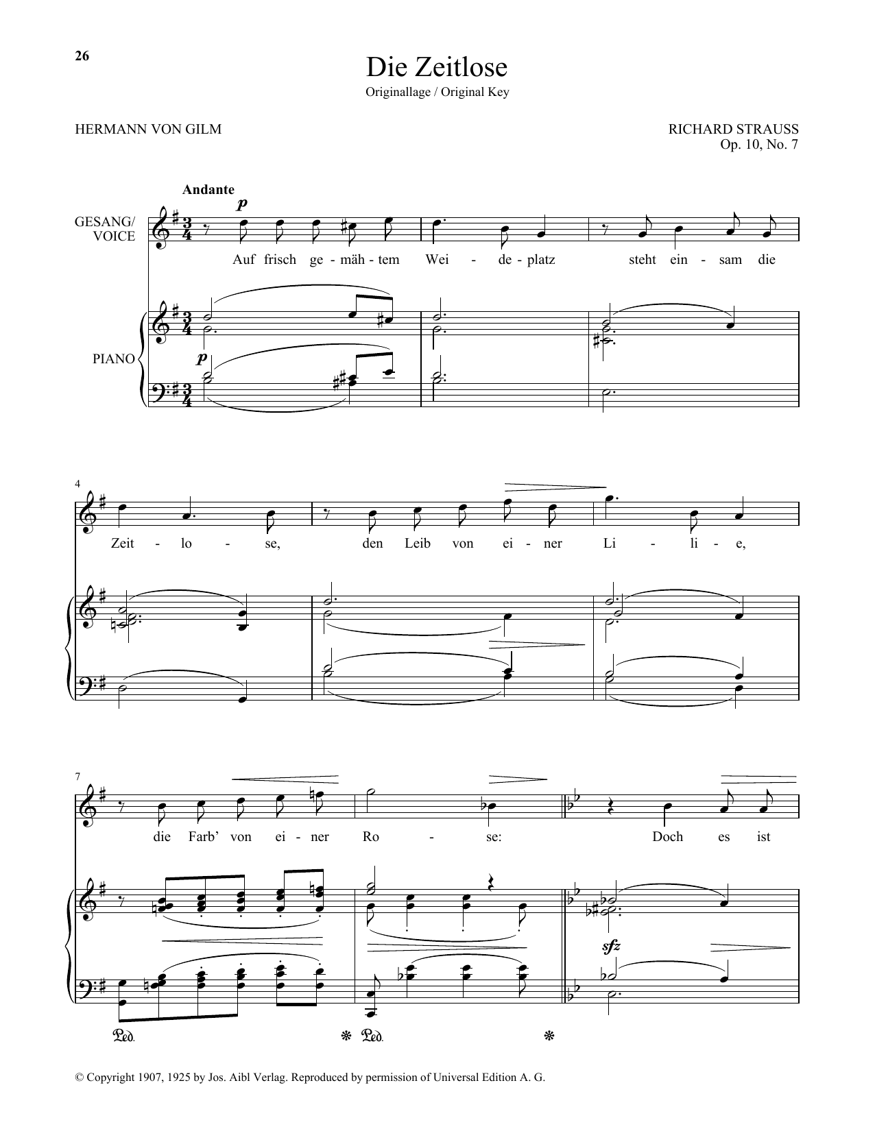Download Richard Strauss Die Zeitlose (High Voice) Sheet Music and learn how to play Piano & Vocal PDF digital score in minutes