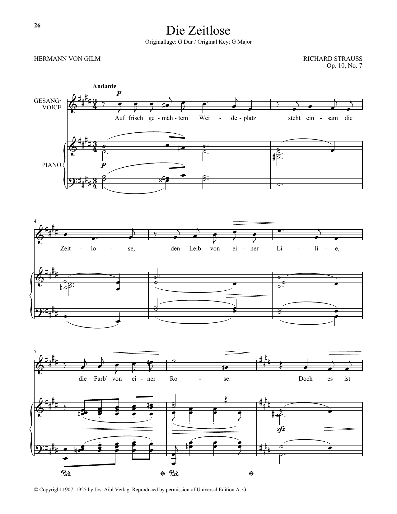 Download Richard Strauss Die Zeitlose (Low Voice) Sheet Music and learn how to play Piano & Vocal PDF digital score in minutes