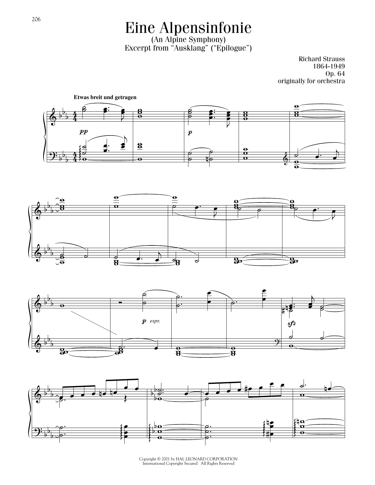 Download Richard Strauss Eine Alpensinfonie (An Alpine Symphony) Sheet Music and learn how to play Piano Solo PDF digital score in minutes