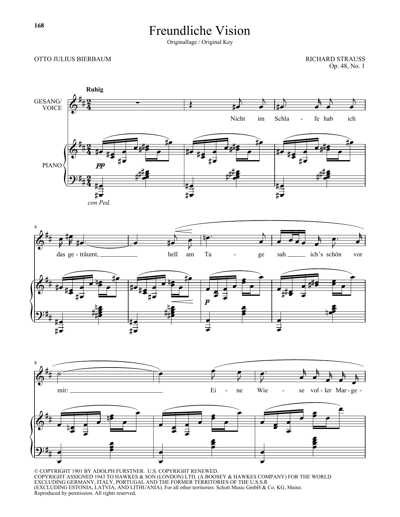Download Richard Strauss Freundliche Vision (High Voice) Sheet Music and learn how to play Piano & Vocal PDF digital score in minutes