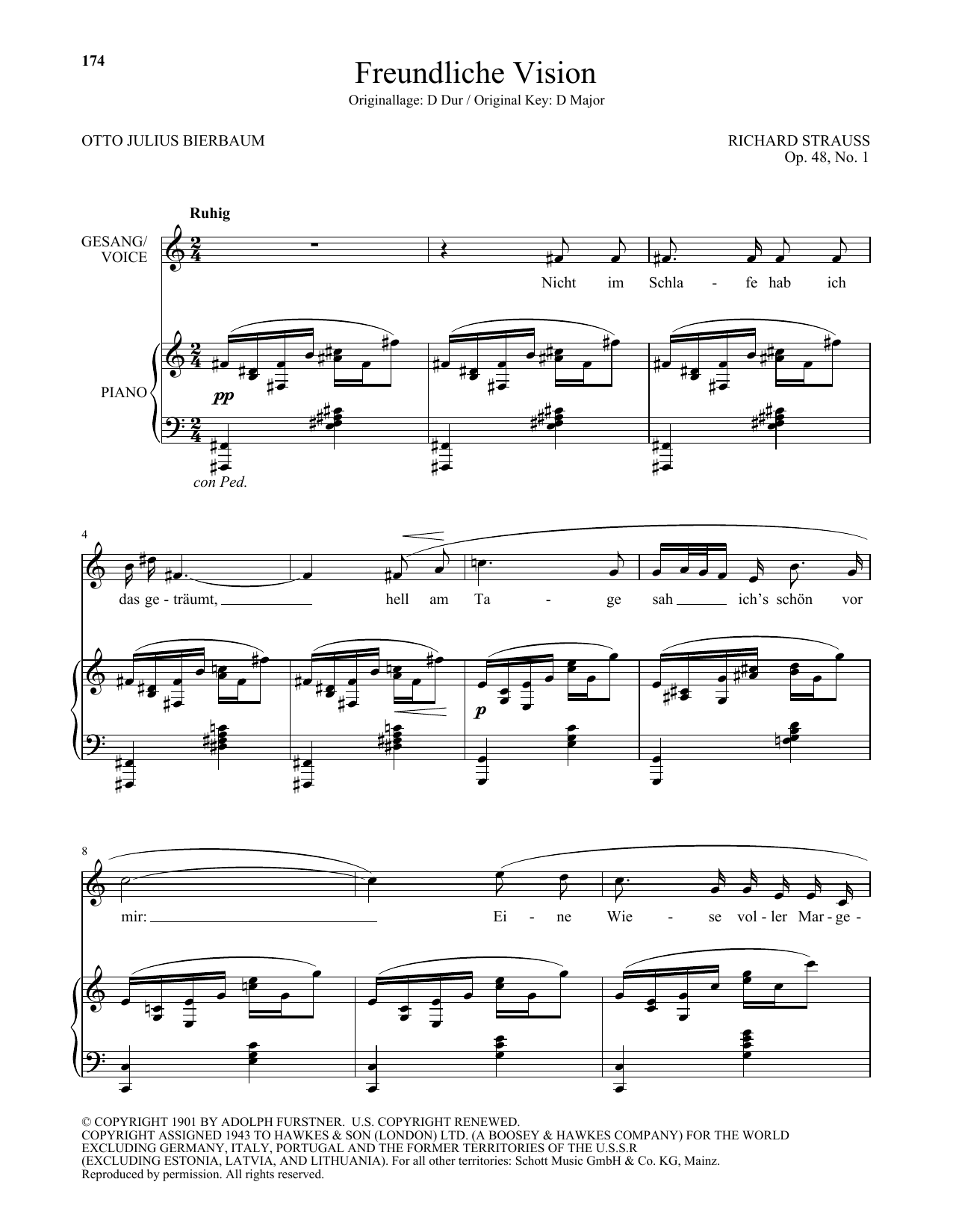 Download Richard Strauss Freundliche Vision (Low Voice) Sheet Music and learn how to play Piano & Vocal PDF digital score in minutes