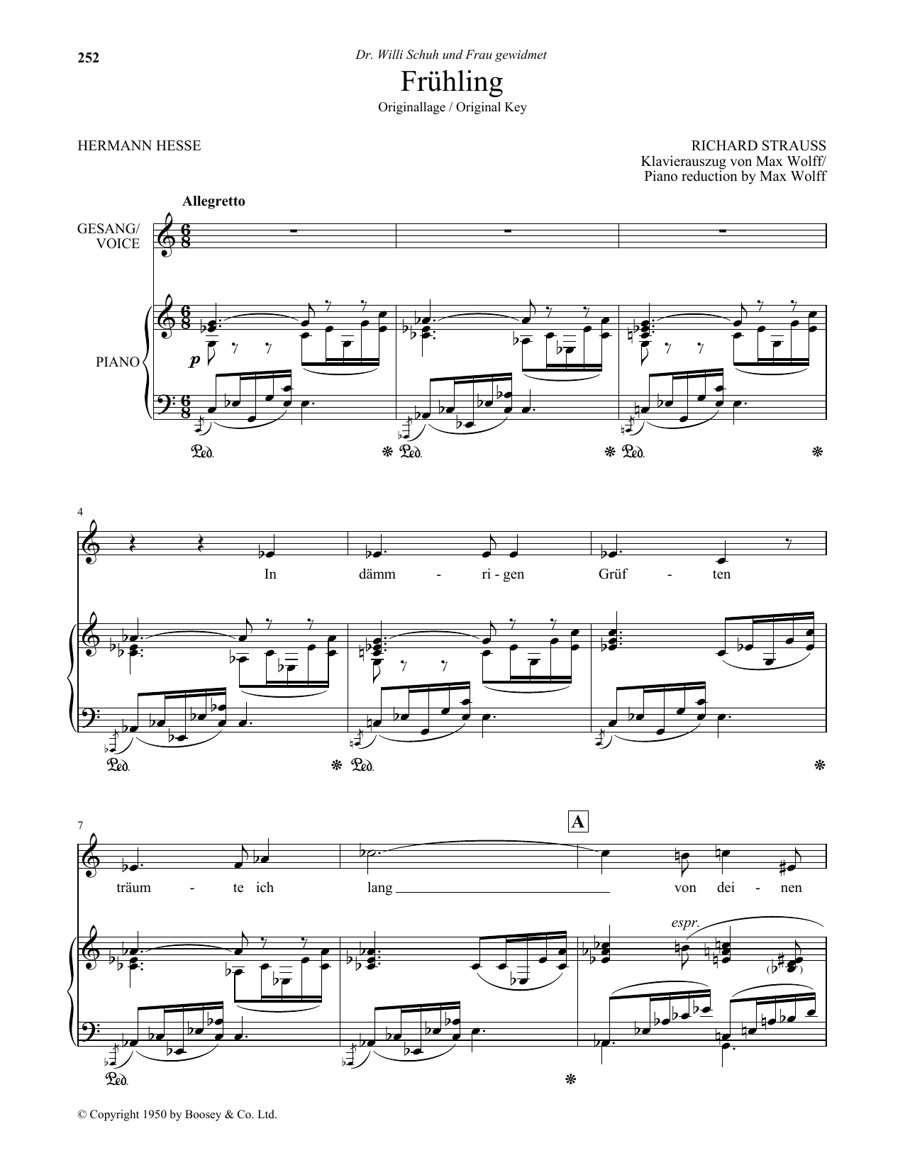 Download Richard Strauss Fruhling (High Voice) Sheet Music and learn how to play Piano & Vocal PDF digital score in minutes