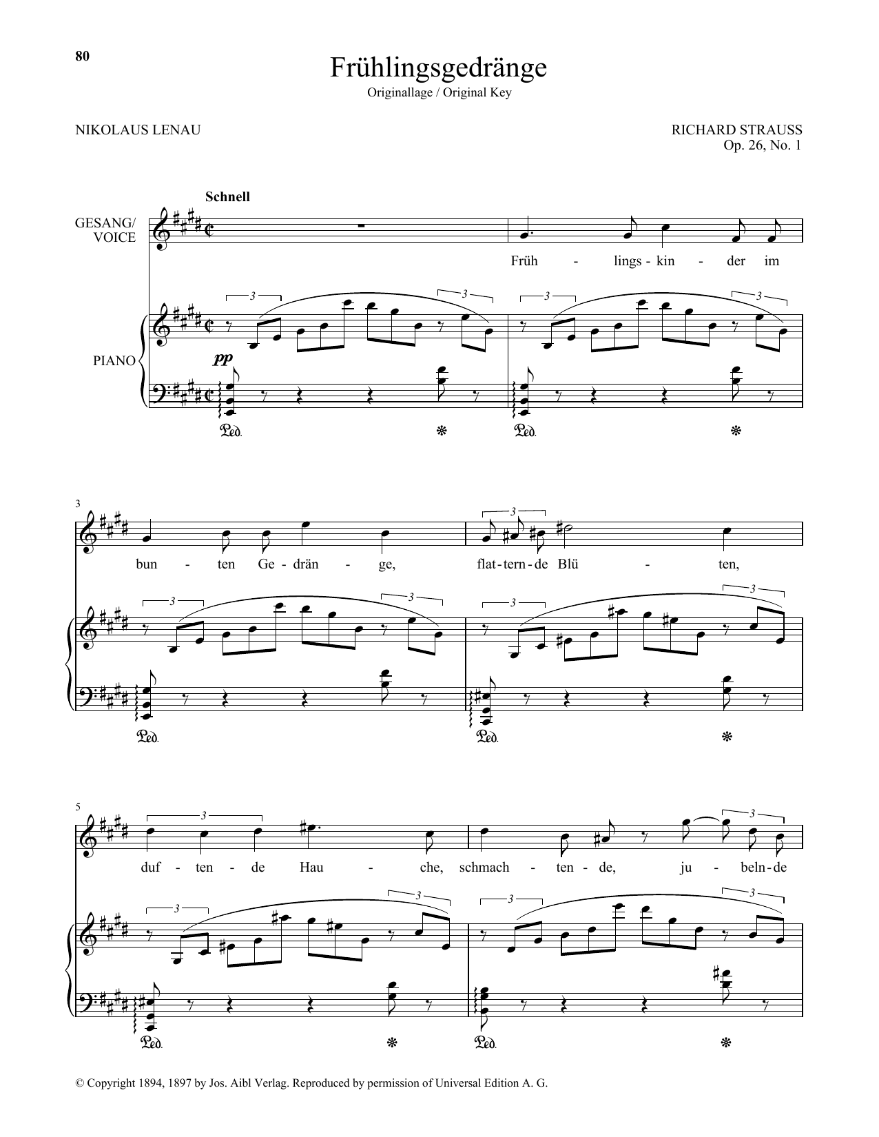 Download Richard Strauss Fruhlingsgedrange (High Voice) Sheet Music and learn how to play Piano & Vocal PDF digital score in minutes