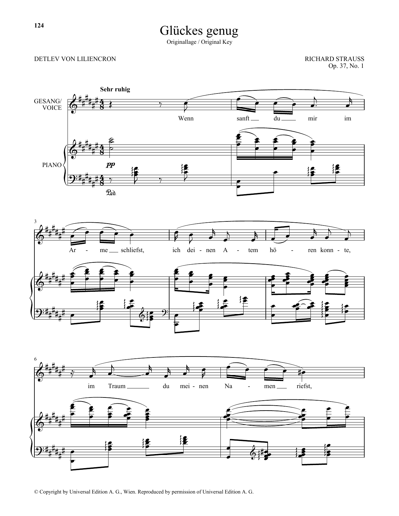 Download Richard Strauss Gluckes Genug (High Voice) Sheet Music and learn how to play Piano & Vocal PDF digital score in minutes