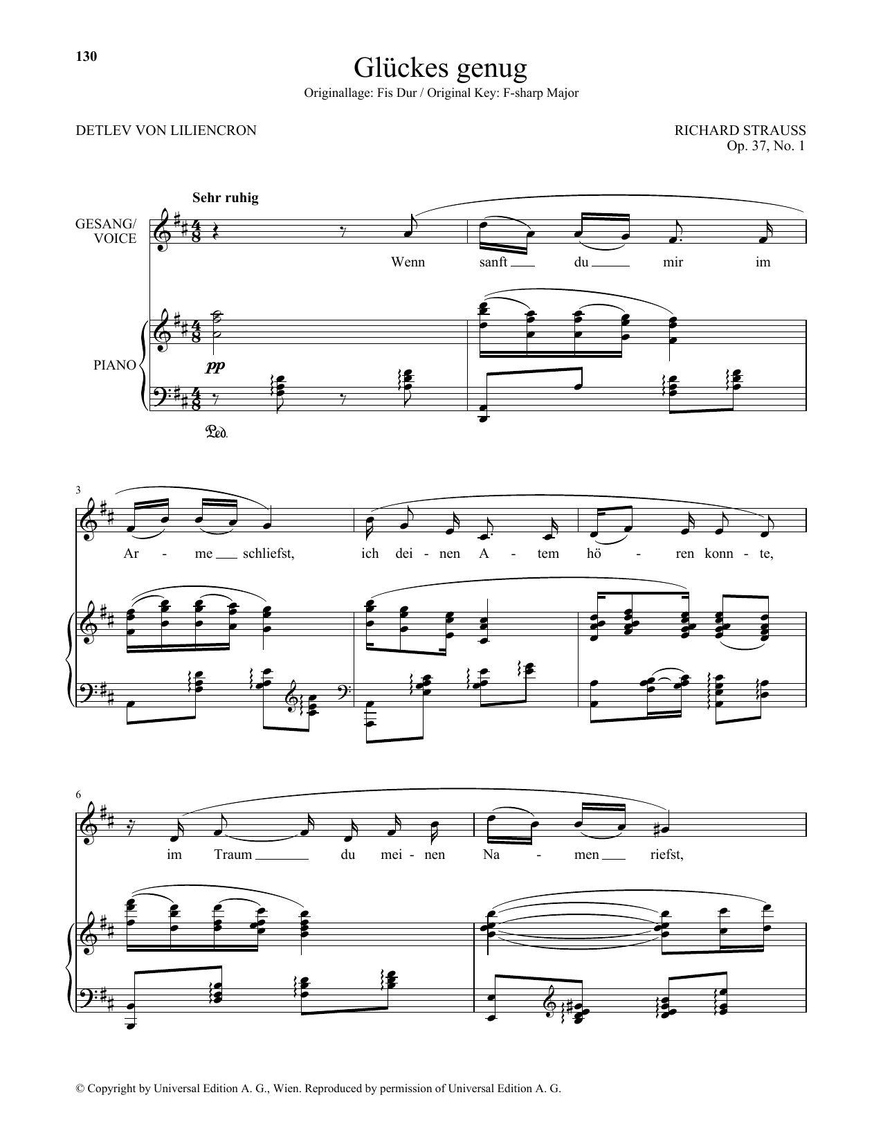 Download Richard Strauss Gluckes Genug (Low Voice) Sheet Music and learn how to play Piano & Vocal PDF digital score in minutes