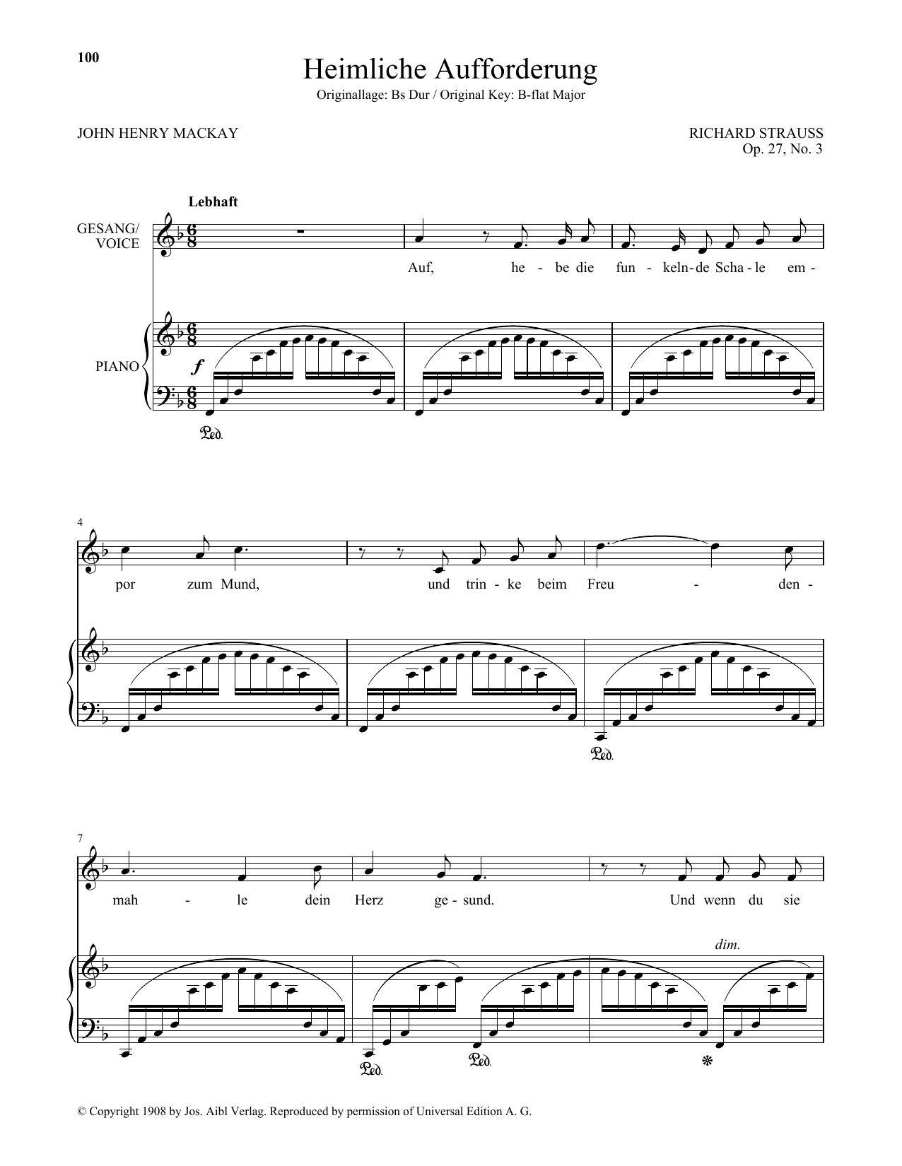 Download Richard Strauss Heimliche Aufforderung (Low Voice) Sheet Music and learn how to play Piano & Vocal PDF digital score in minutes